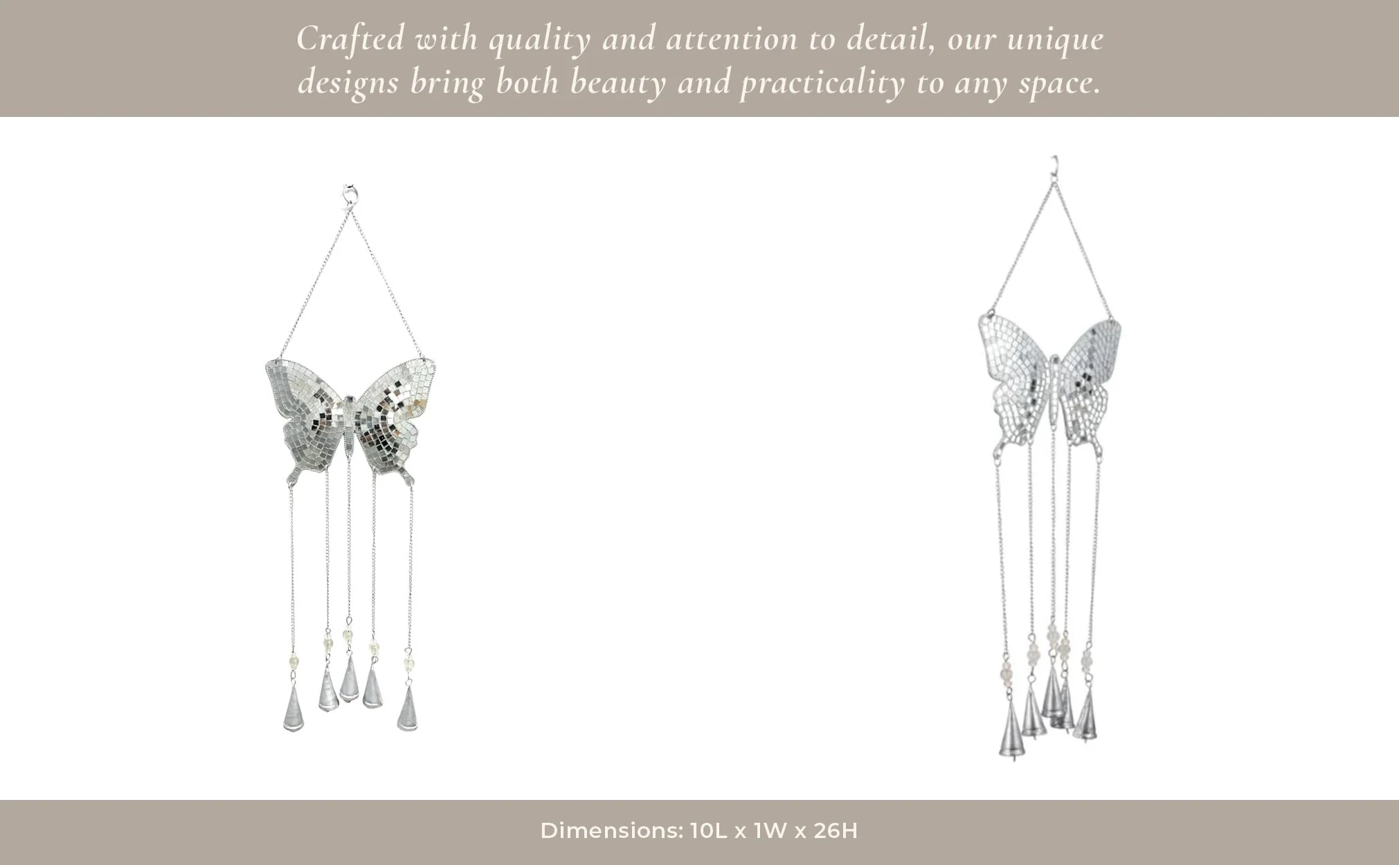 26" Disco Mosaic Butterfly Chime, Silver - Image 11