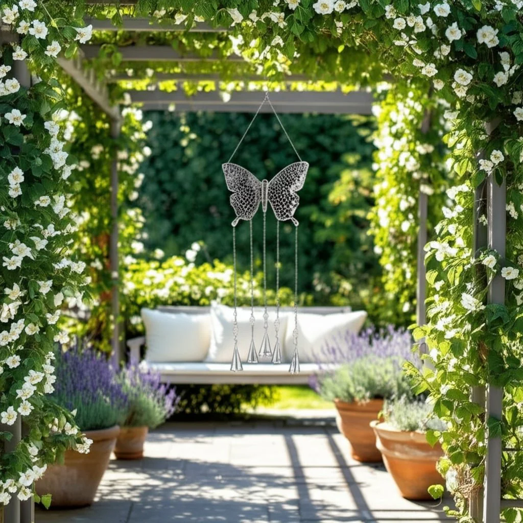 26" Disco Mosaic Butterfly Chime, Silver - Image 9
