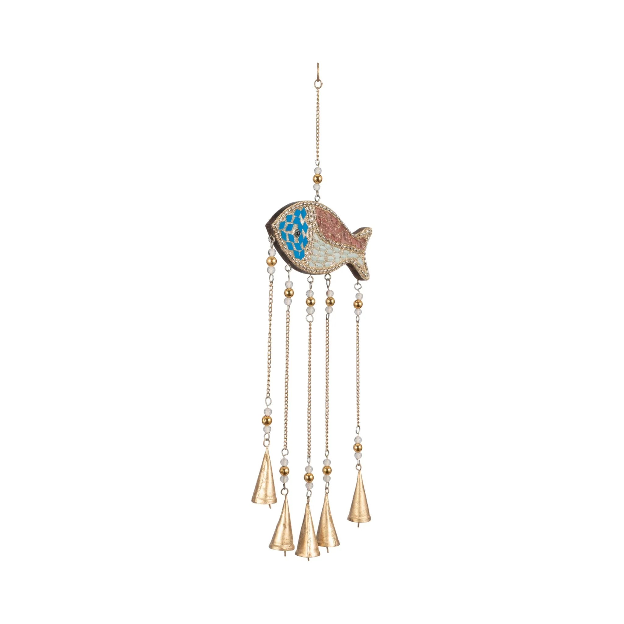 26" Mosaic Fish With Bells, Blue/gold - Image 2