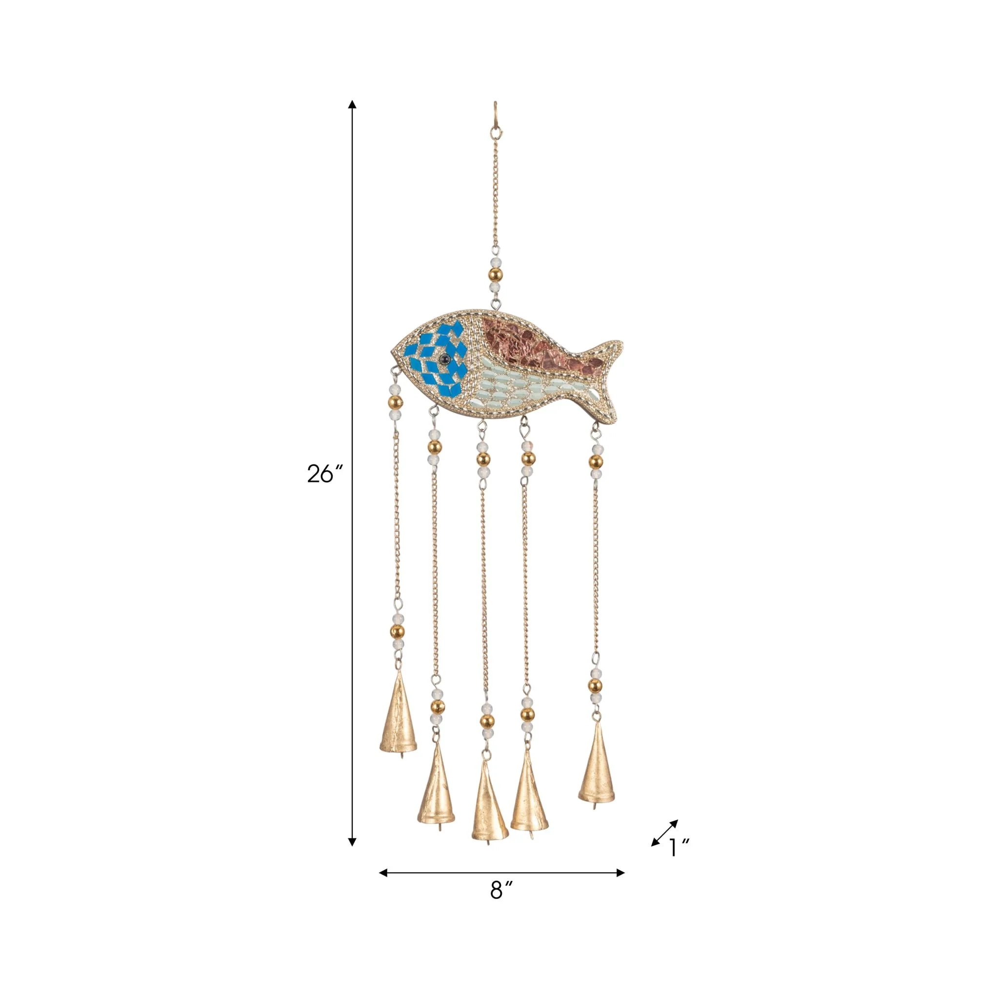 26" Mosaic Fish With Bells, Blue/gold - Image 7