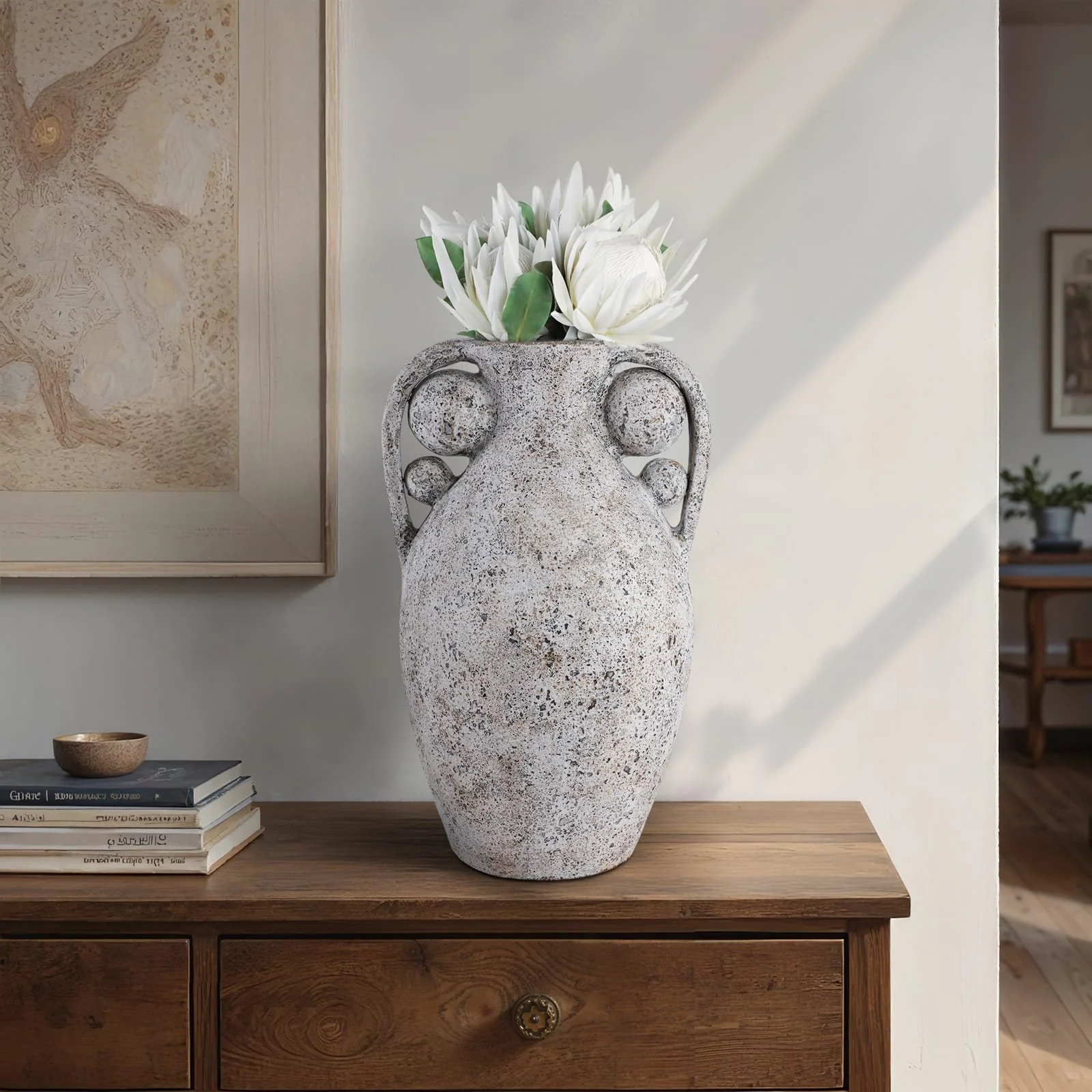 26" Terracotta Vase With Orbs Under Handles, Rusti - Image 11