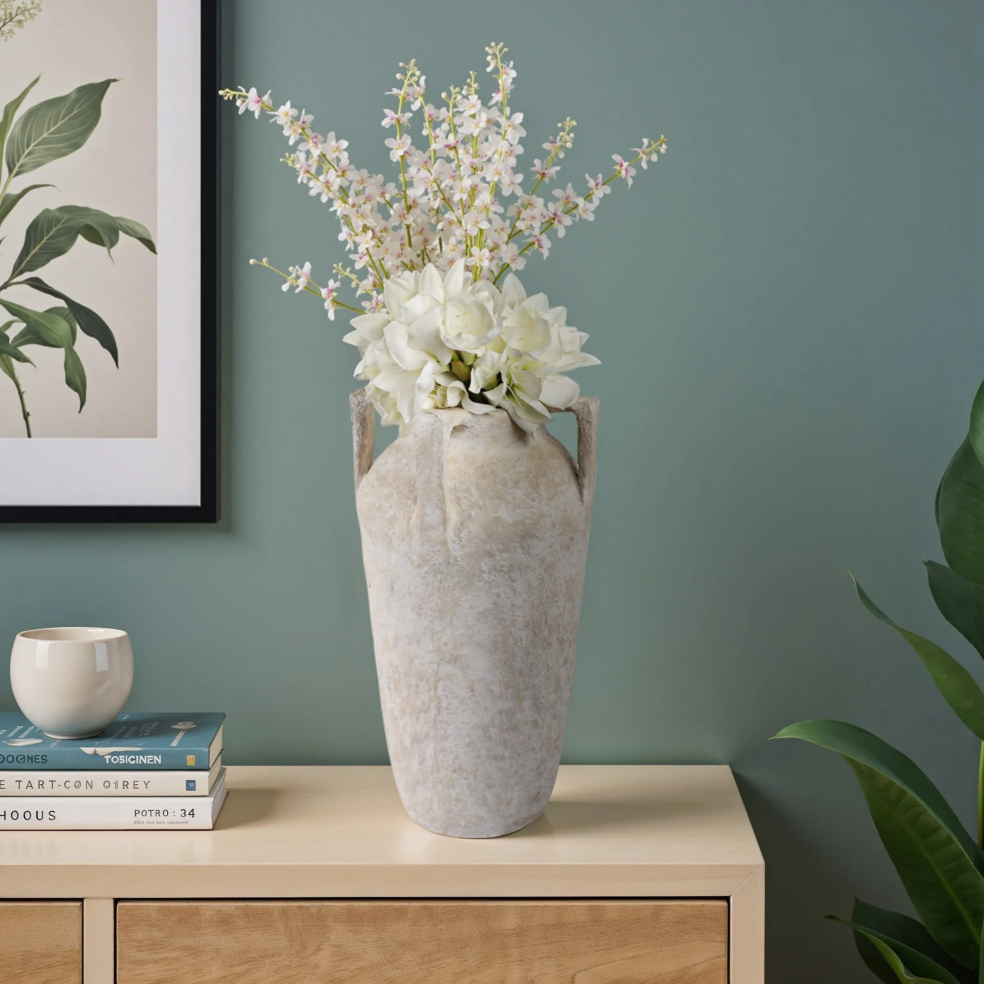 26x15" Paper Mache Handle Vase, White - Image 11