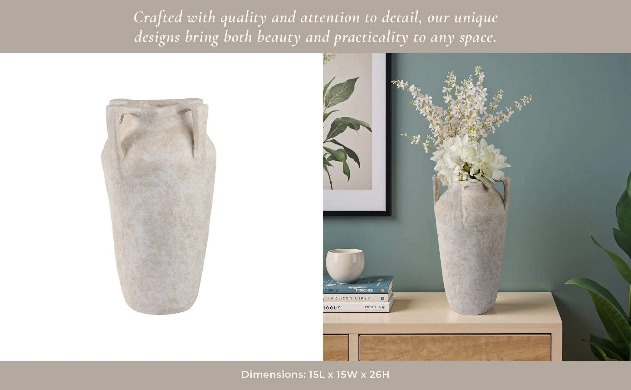 26x15" Paper Mache Handle Vase, White - Image 12