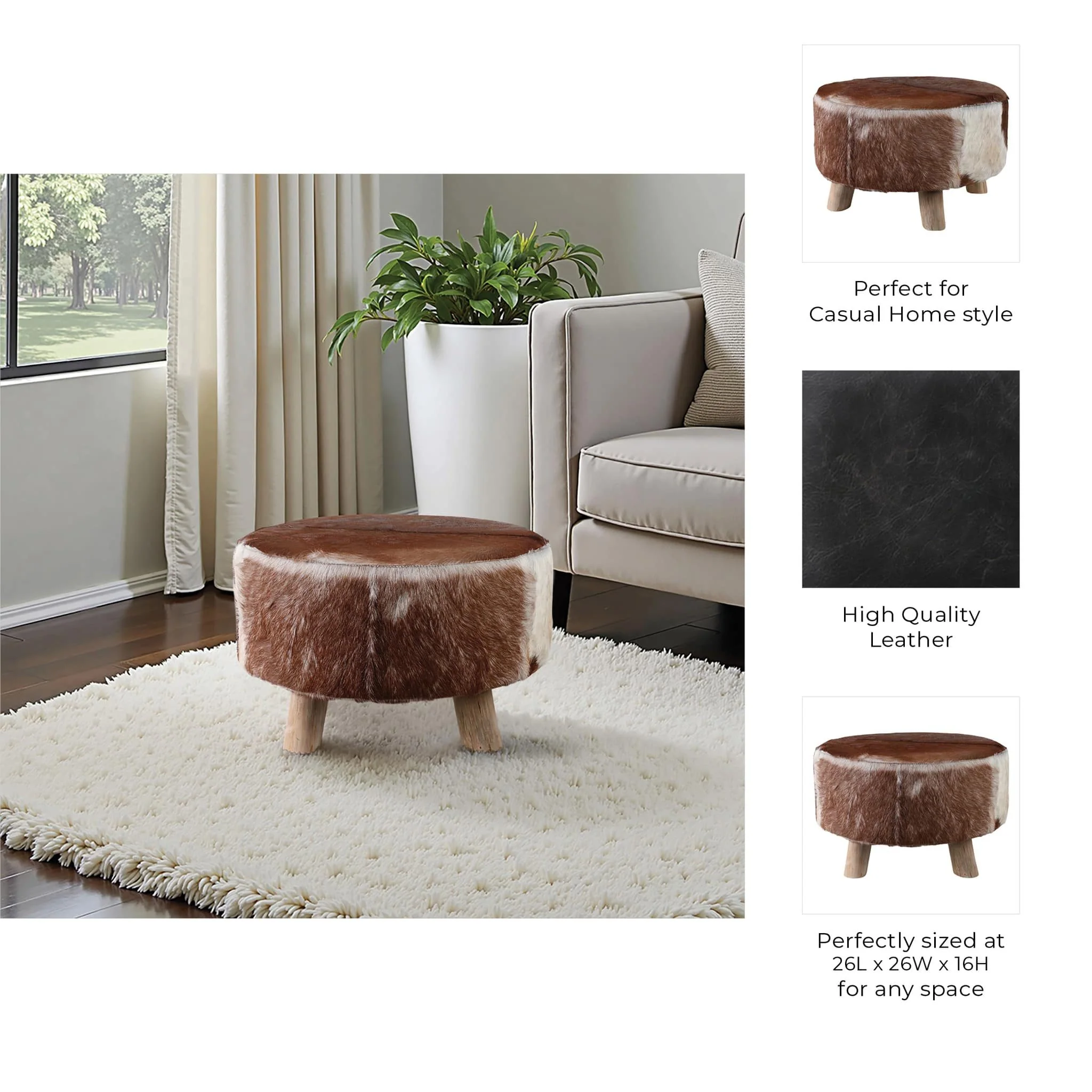 26x16 Cowhide Ottoman, Multi - Image 10