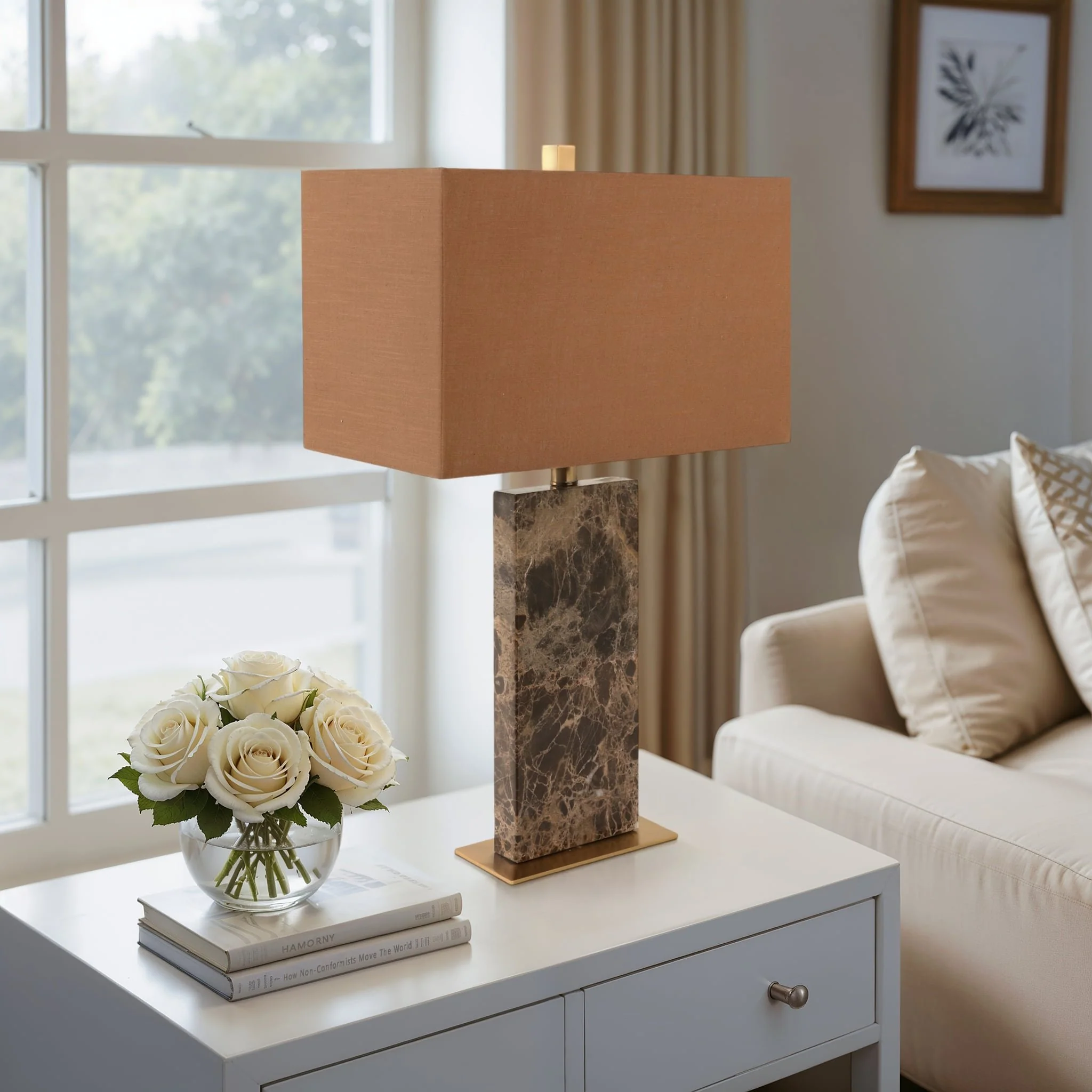 26x16" Rectangle Marble Lamp, Light Brown - Image 9