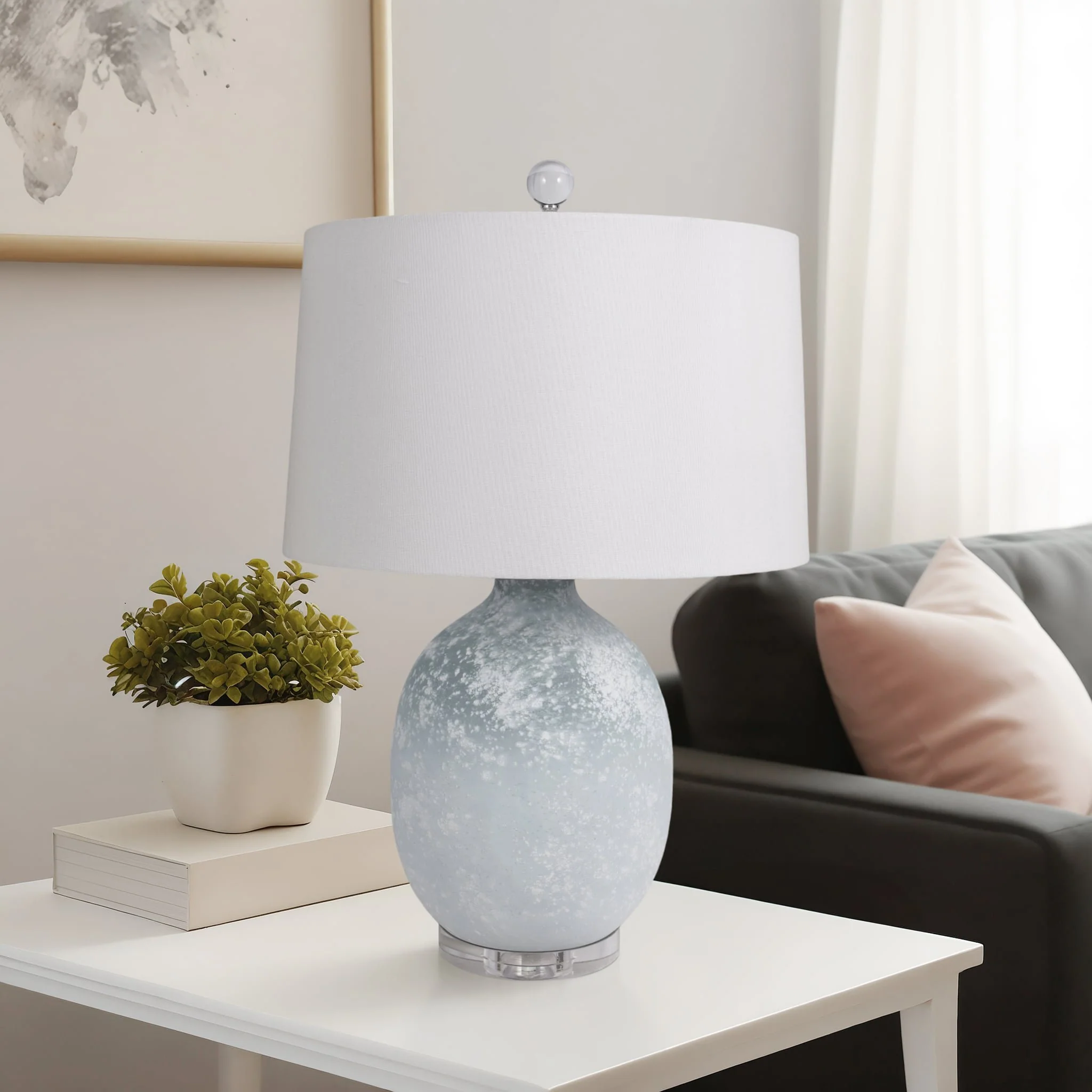 27" 2-tone Glass Table Lamp, Blue/white - Image 8
