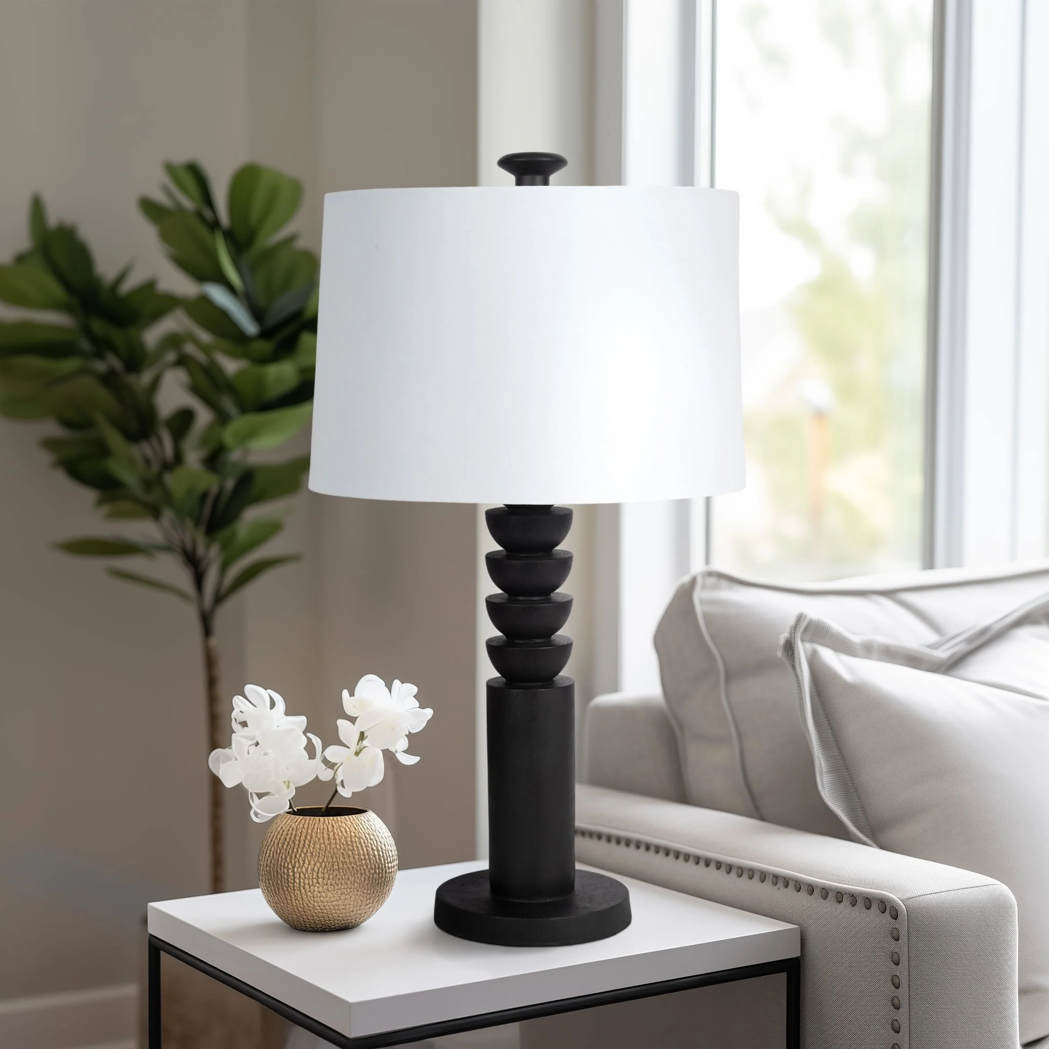 27" Carved Totem Table Lamp, Black - Image 7