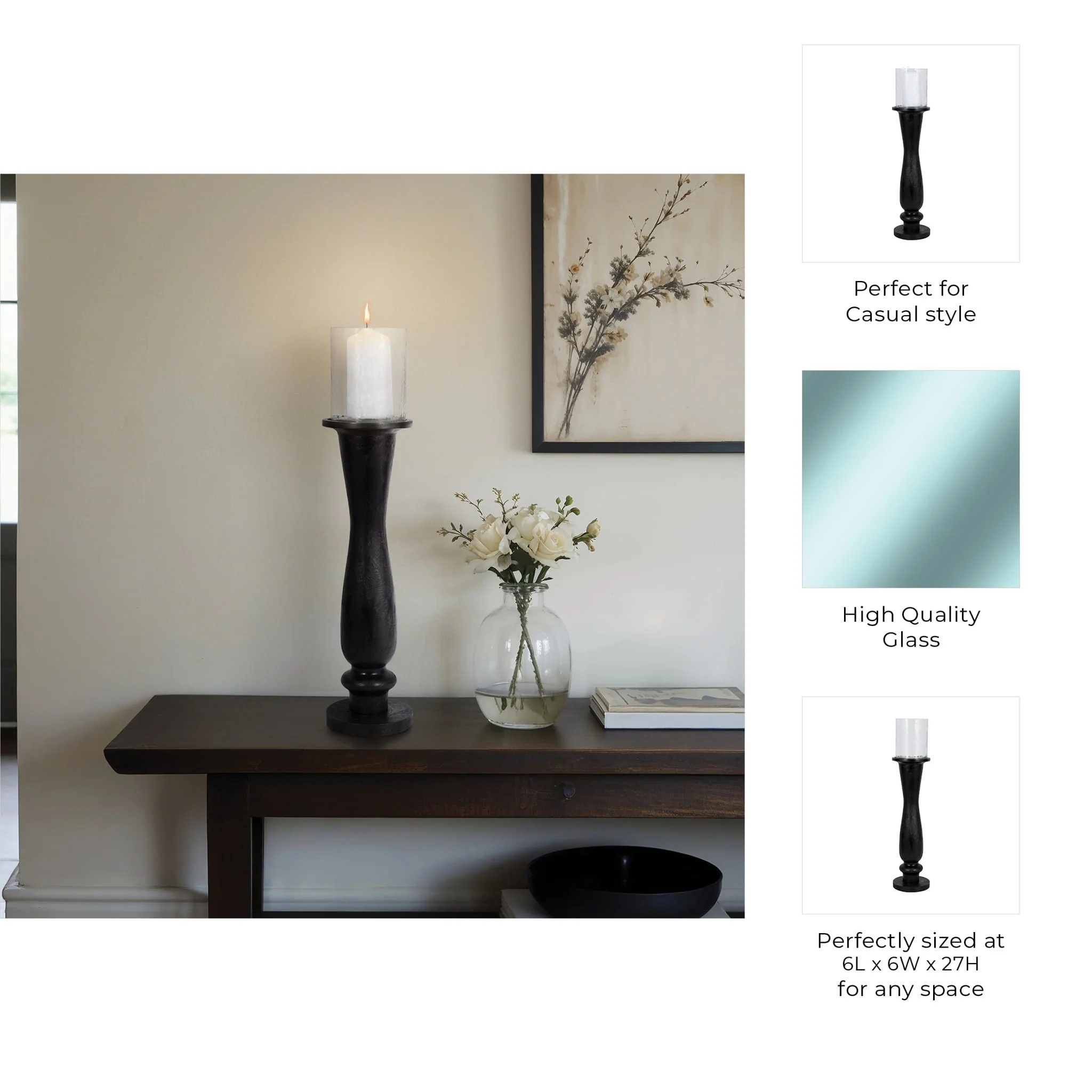 27" Traditional Hurricane On Pedestal, Black - Image 9