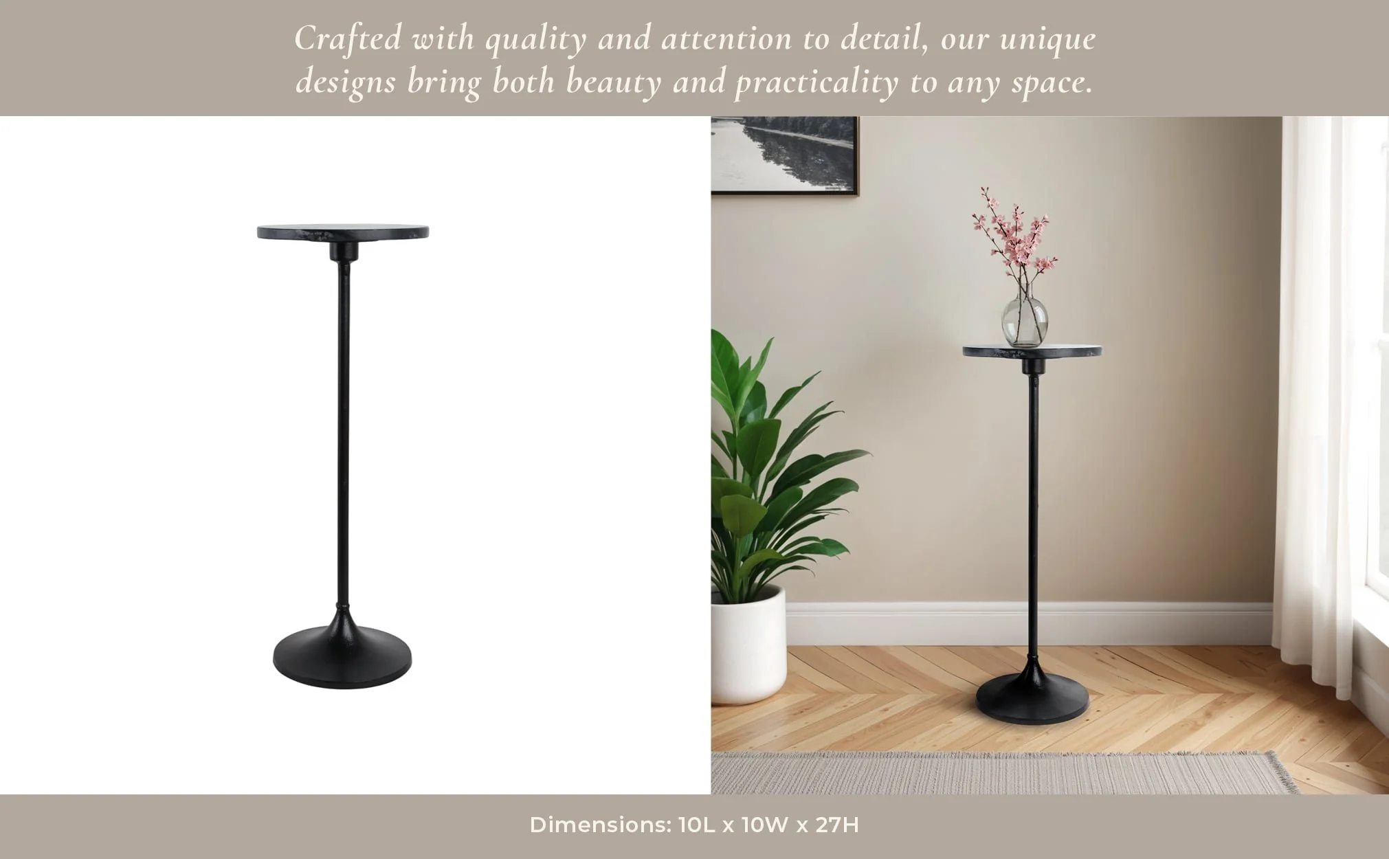 27x10" Marble Top Drink Table, Black - Image 12