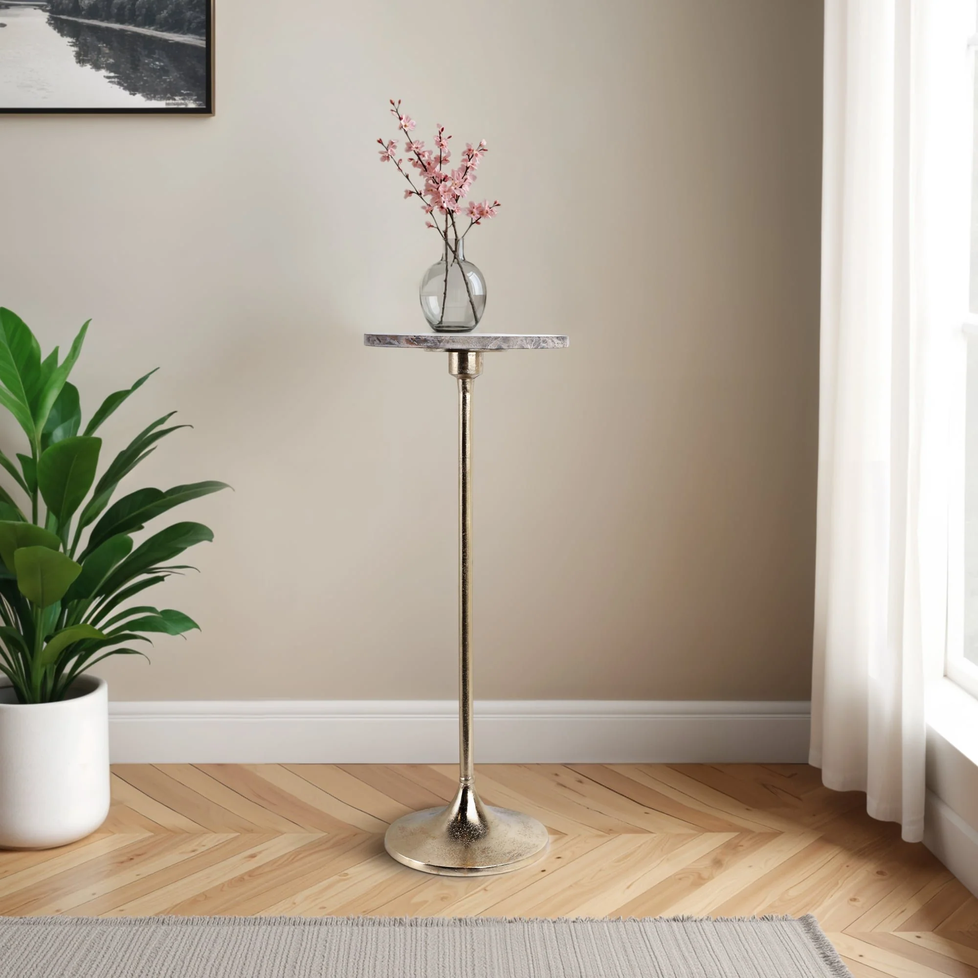 27x10" Marble Top Drink Table, Brown/gold - Image 11
