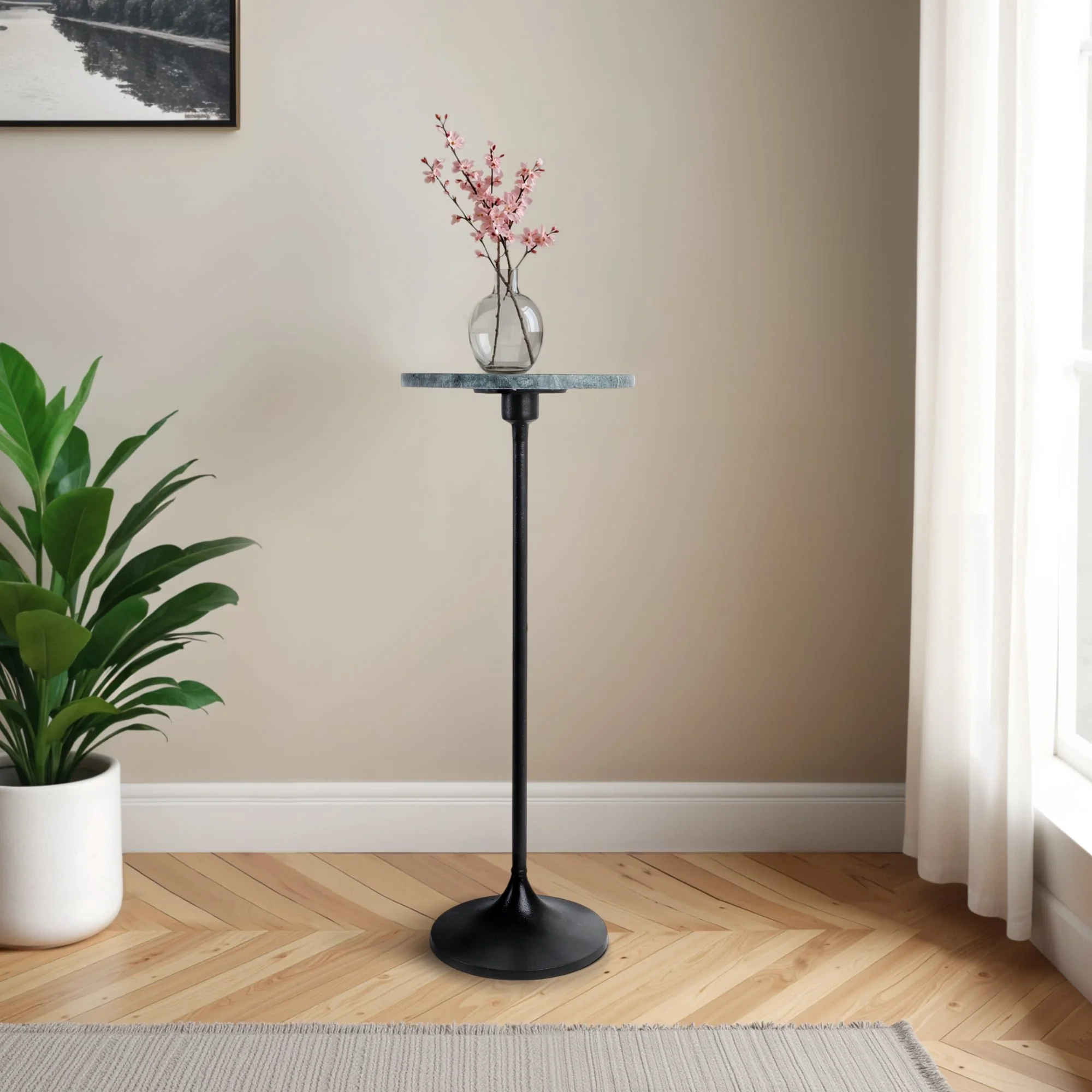 27x10" Marble Top Drink Table, Green/black - Image 11