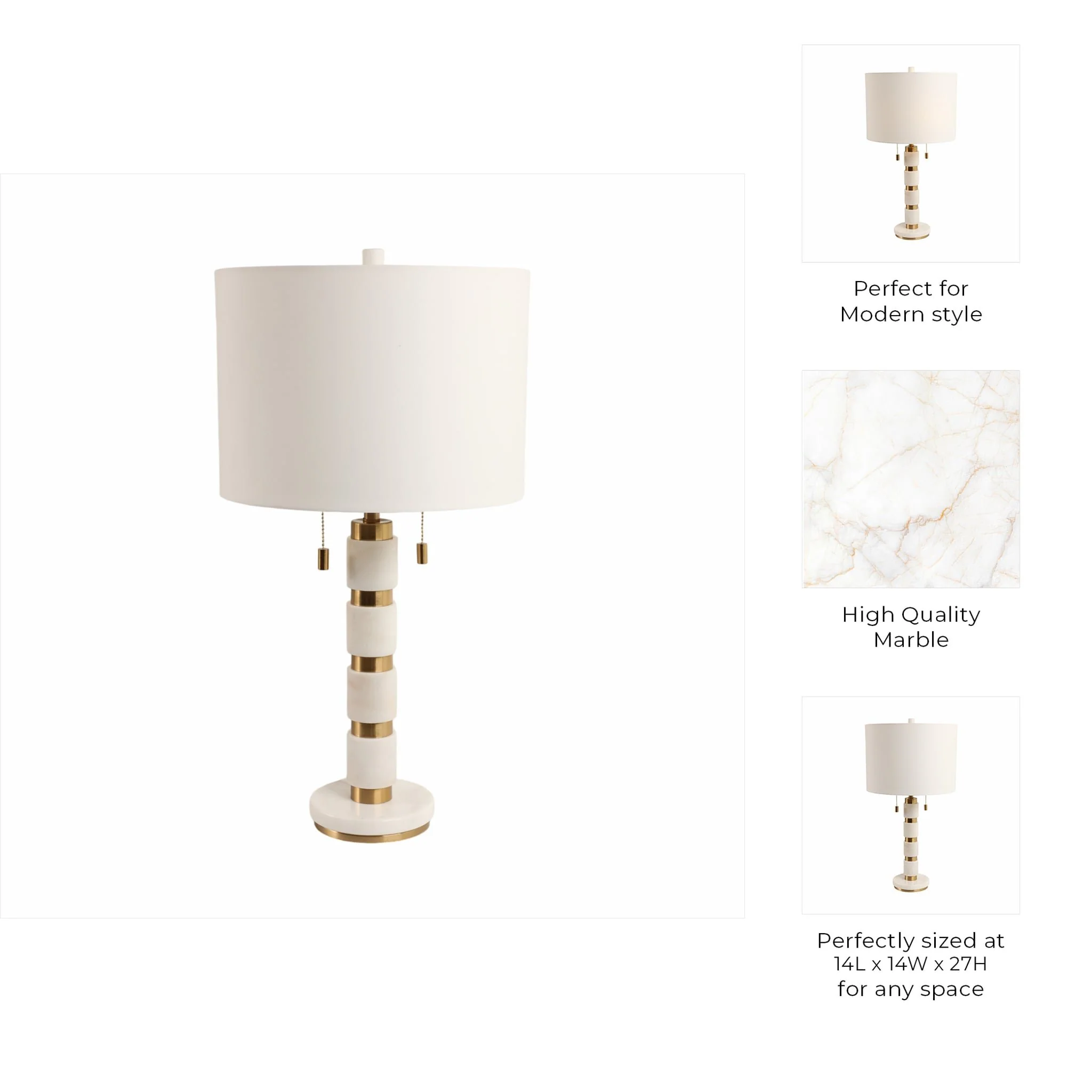 27x14" Stacked Marble Lamp With 2 Pulls, White/gol - Image 8