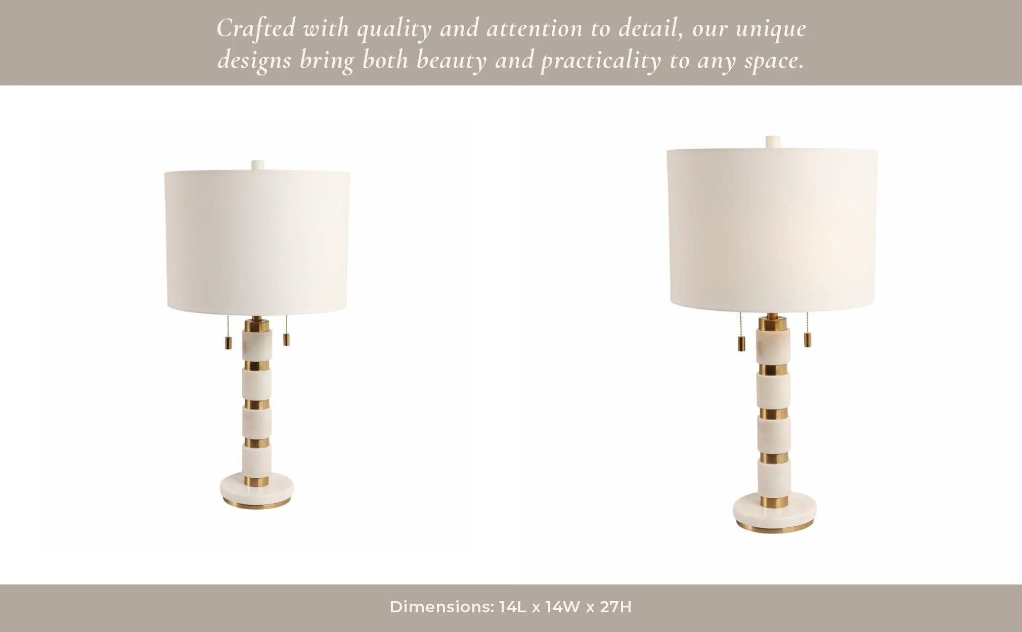 27x14" Stacked Marble Lamp With 2 Pulls, White/gol - Image 9