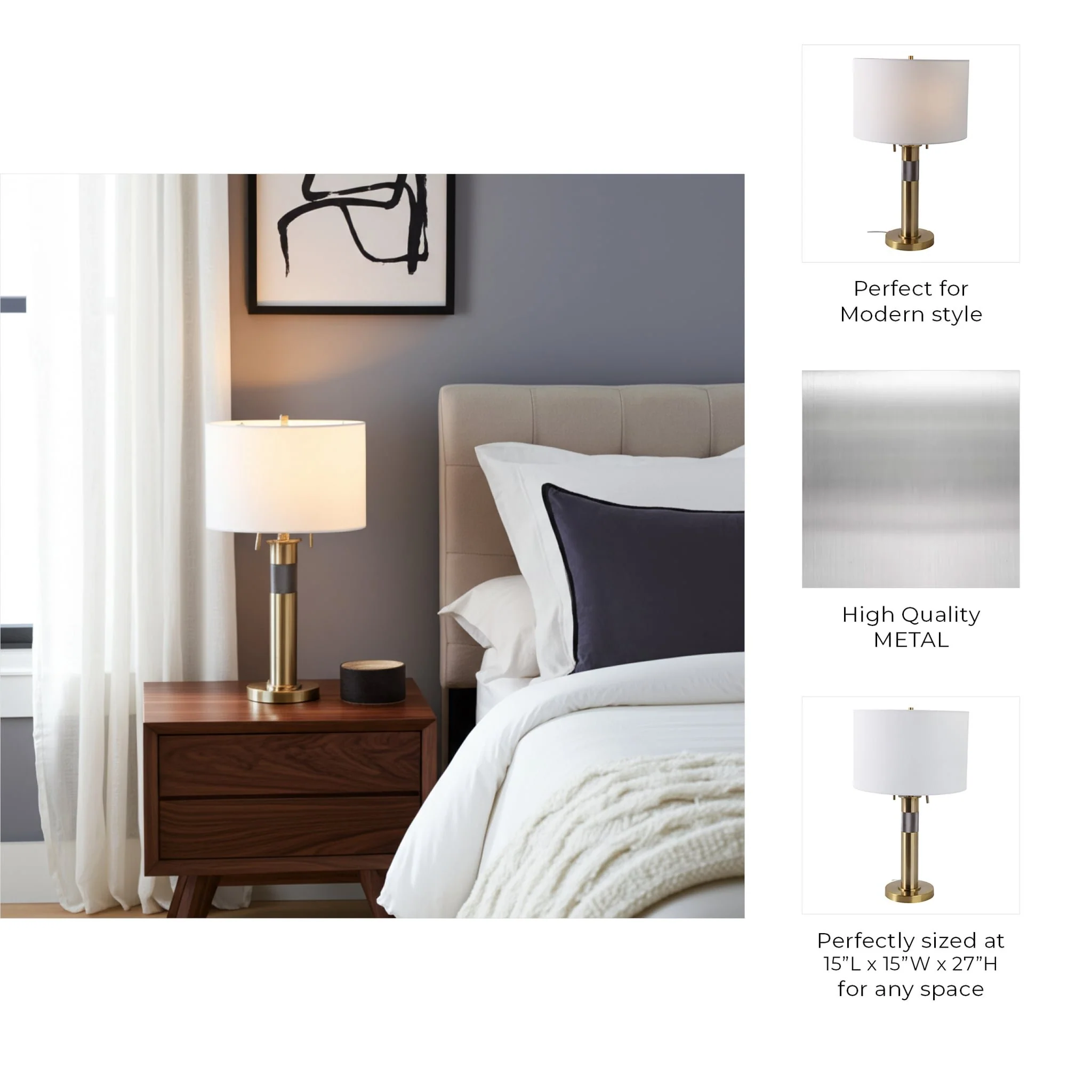 27x15" Metal Lamp With 2 Pulls, Gold - Image 7