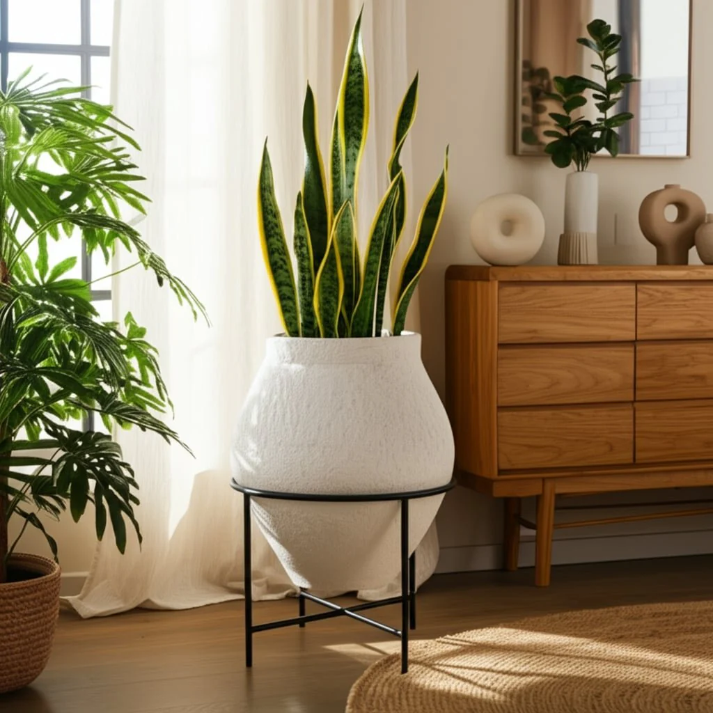 27x18" Terracotta Pot In Metal Stand, Ivory/ Black - Image 11