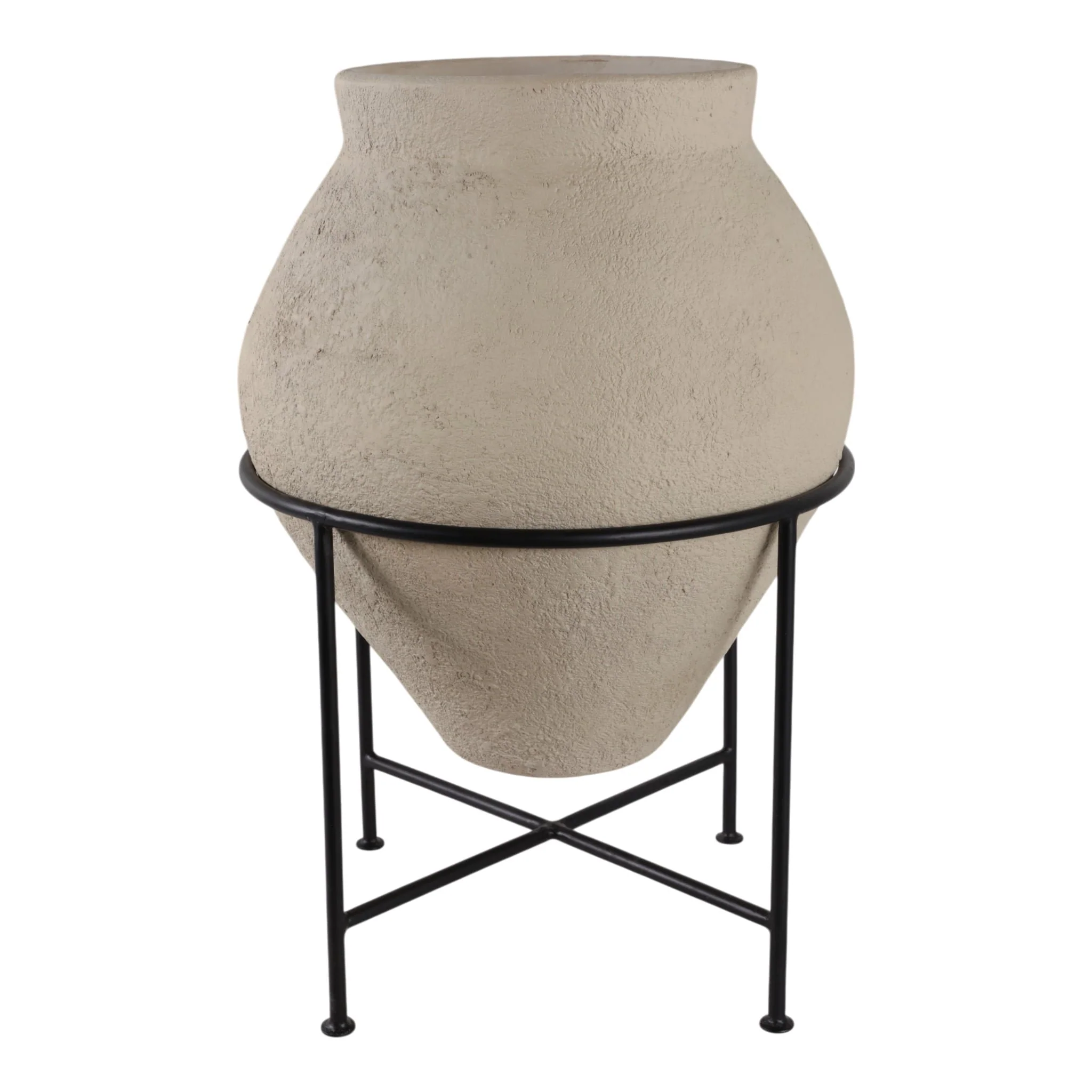 27x18" Terracotta Pot In Metal Stand, Ivory/ Black - Image 3