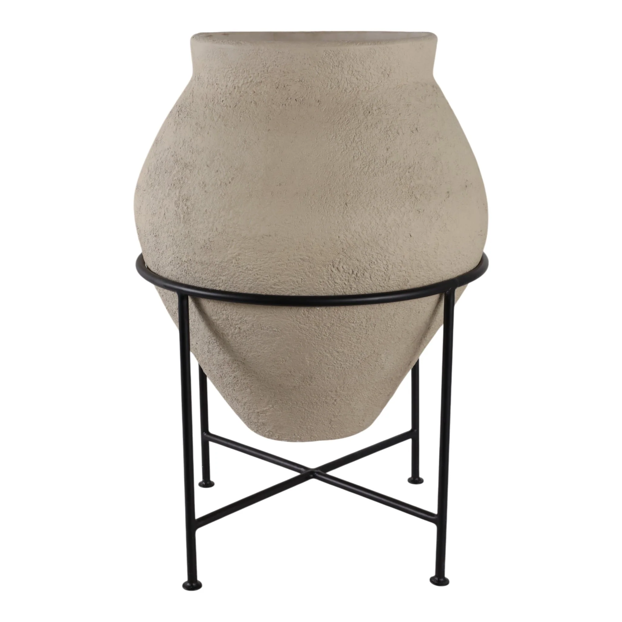 27x18" Terracotta Pot In Metal Stand, Ivory/ Black - Image 4