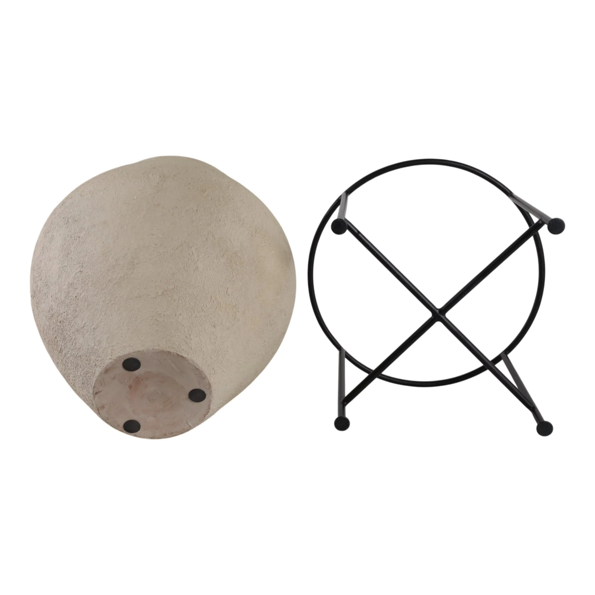 27x18" Terracotta Pot In Metal Stand, Ivory/ Black - Image 8