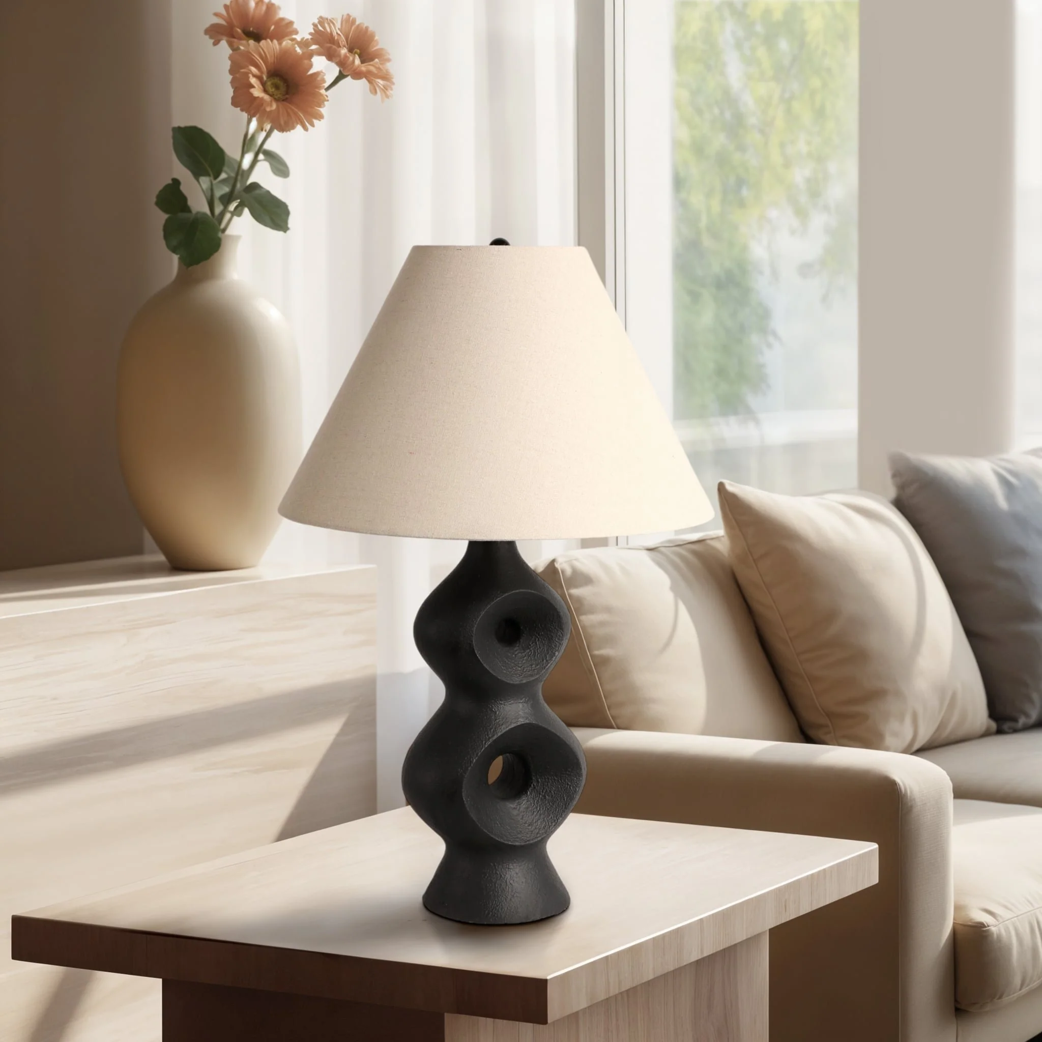 28" Open Cut-out 8 Table Lamp, Black/tan - Image 7