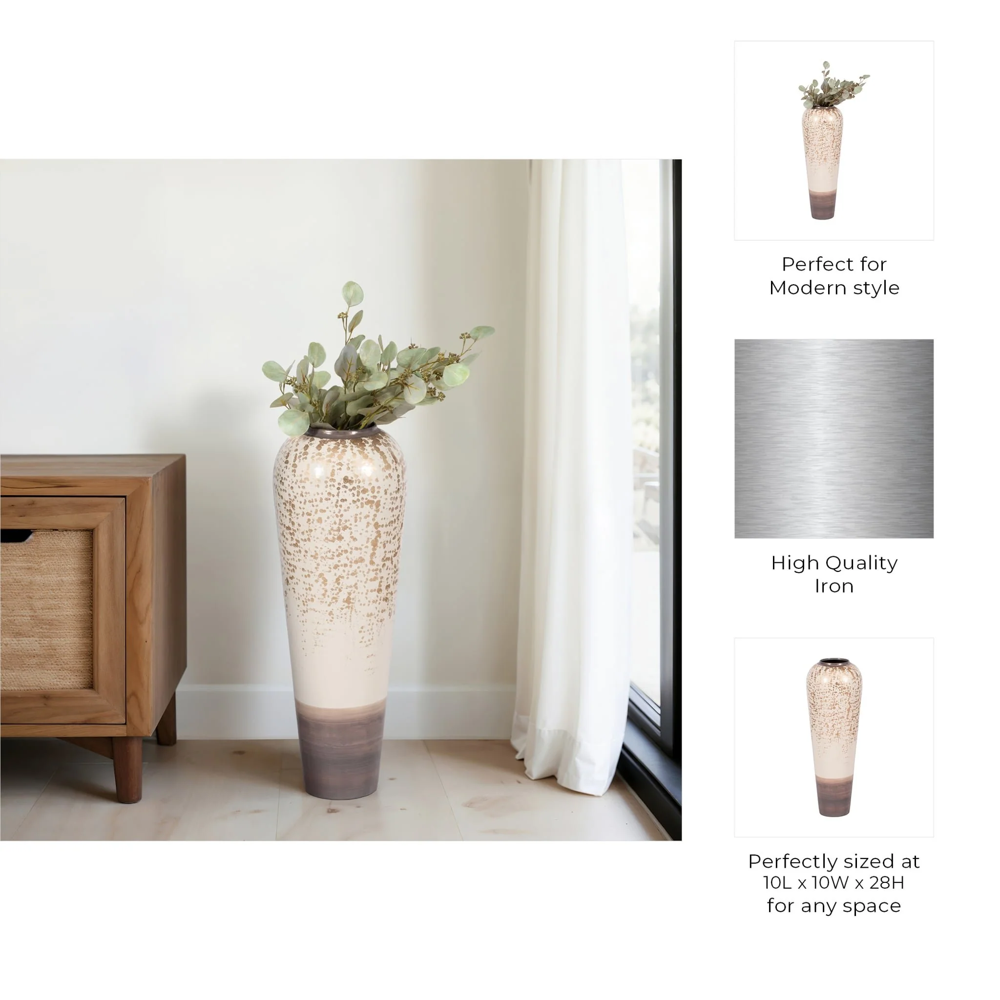 28" Opulence Metal Floor Vase, Grey Multi - Image 7