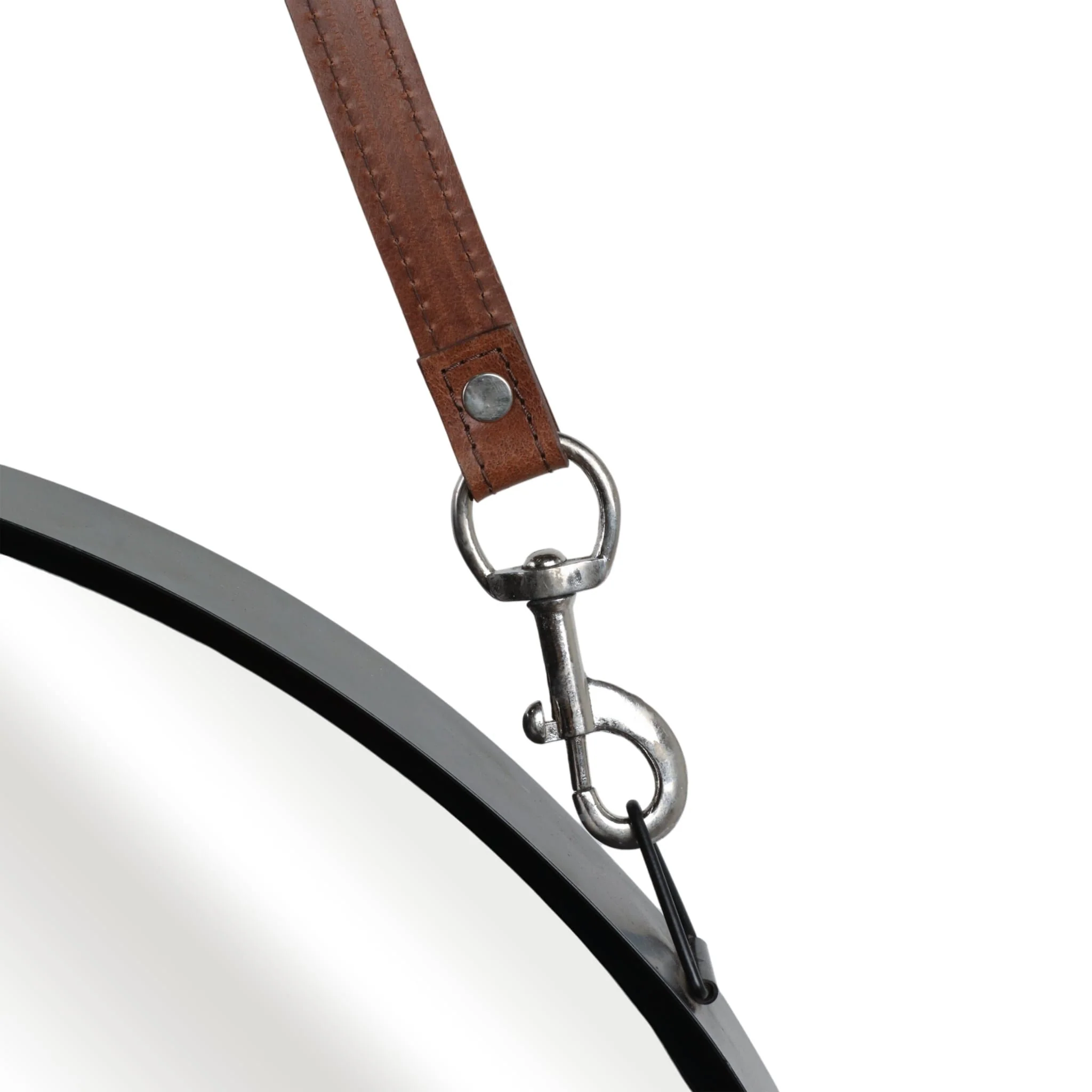 28" Round Mirror W/ Leather Strap, Black - Image 5