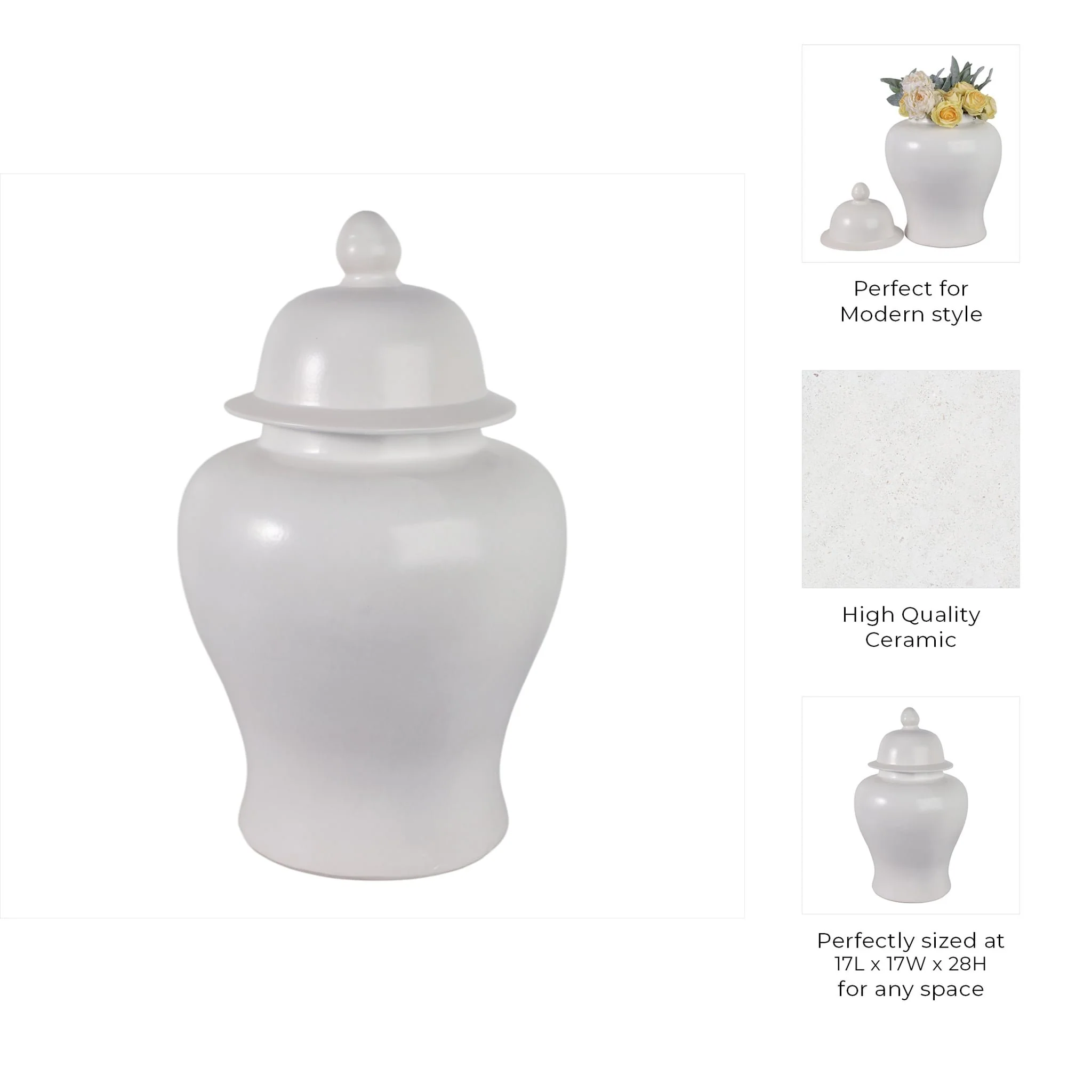 28"h Temple Jar, Matte White - Image 9