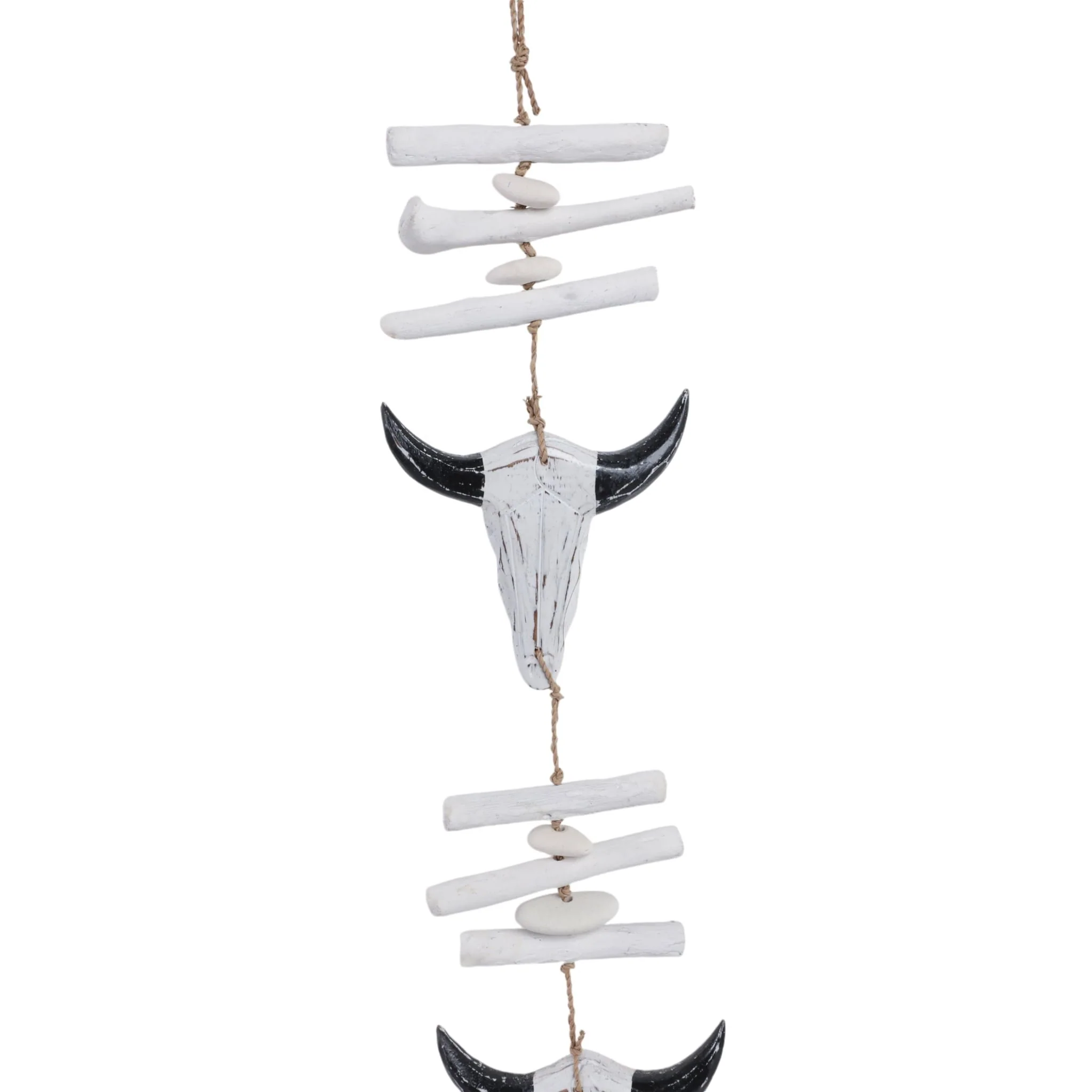 29" Wood Hanging Cow Skulls, Wht/blk - Image 4