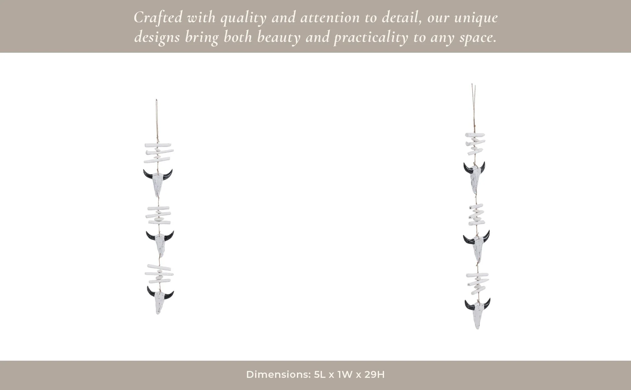 29" Wood Hanging Cow Skulls, Wht/blk - Image 9