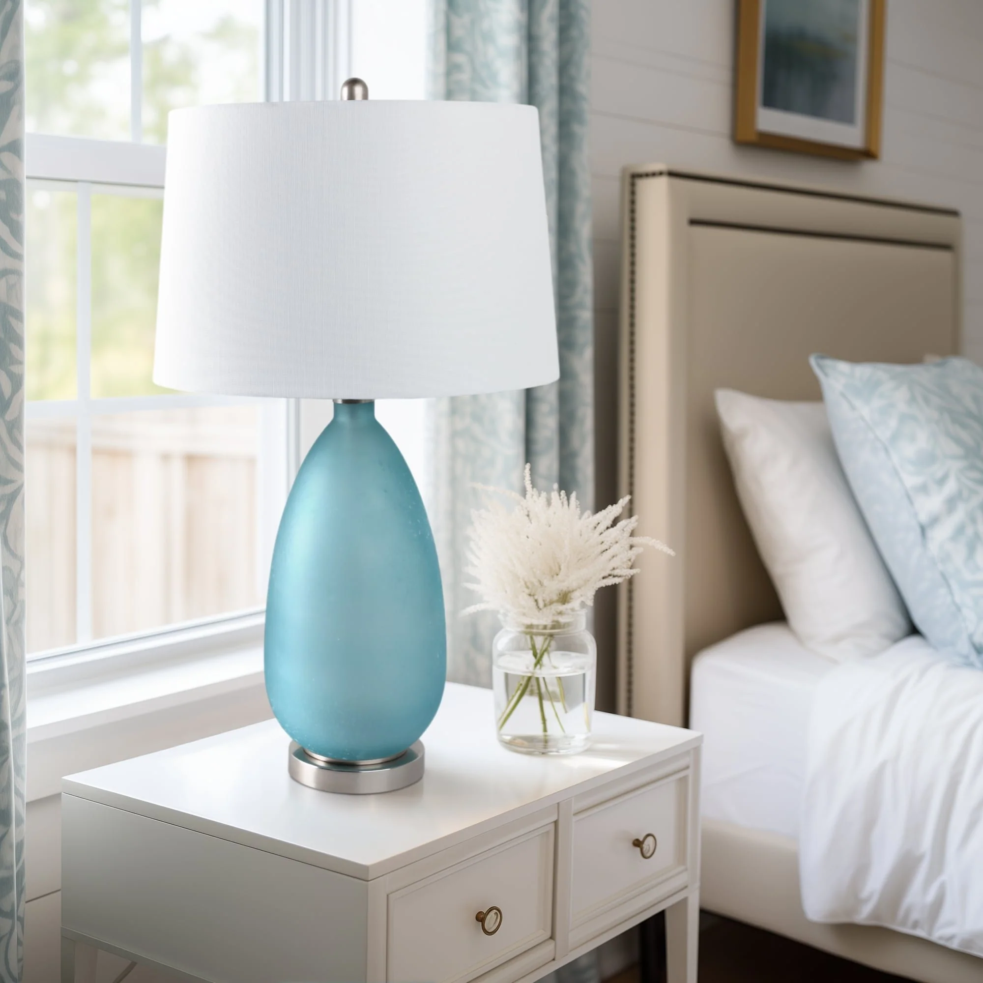 29x17" Frosted Glass Table Lamp, Blue - Image 7