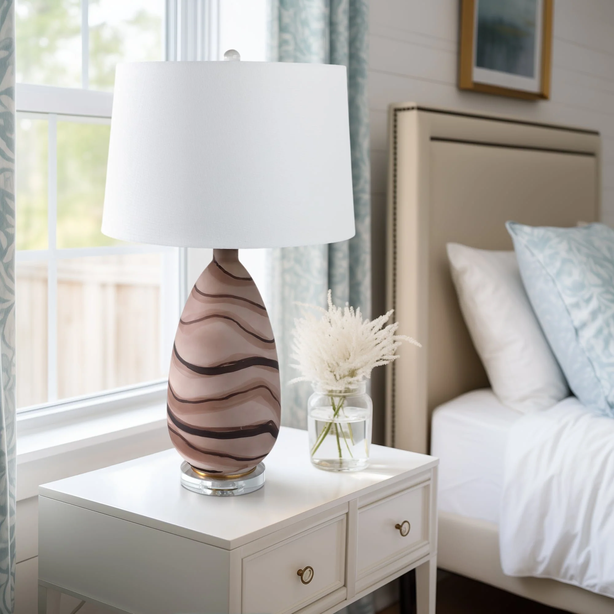 29x17" Marbled Glass Table Lamp, Brown - Image 7