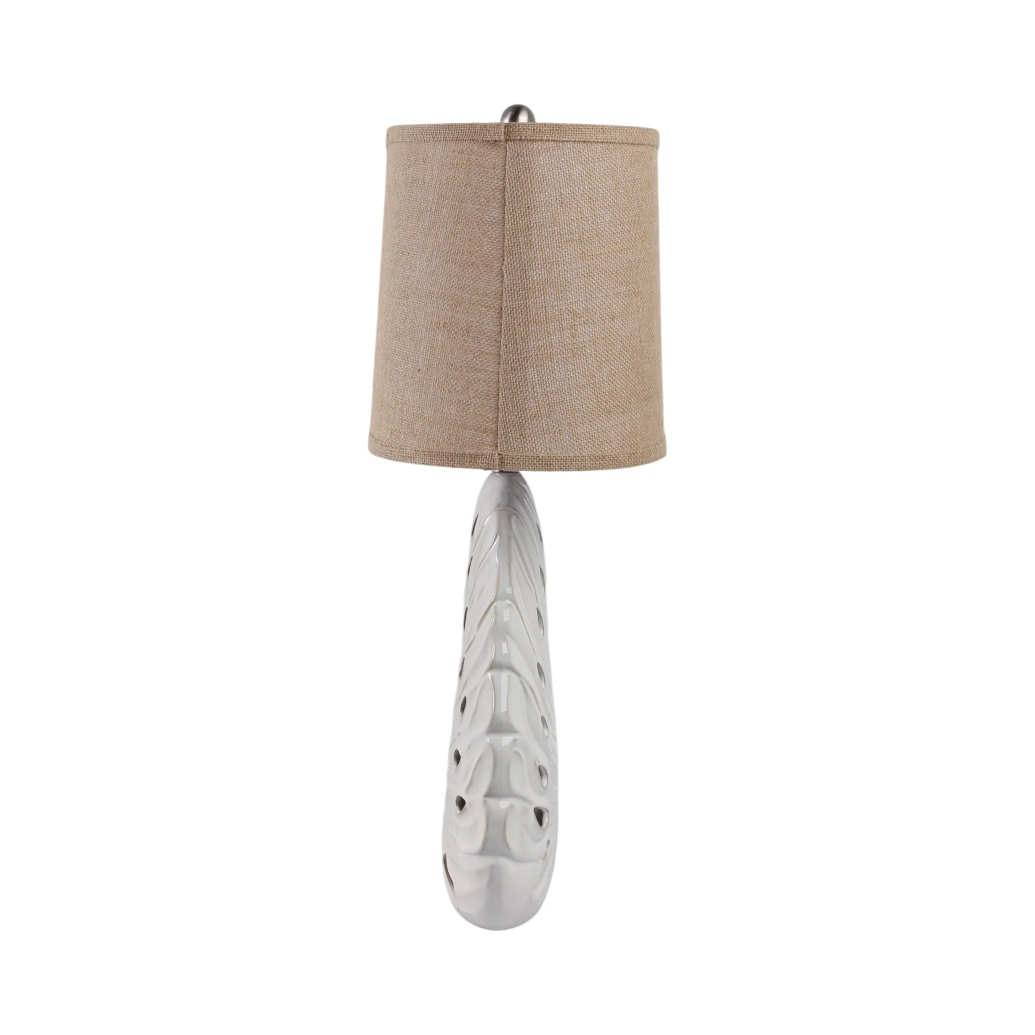 29x18" Pierced Leaf On Ceramic Lamp, White - Image 3