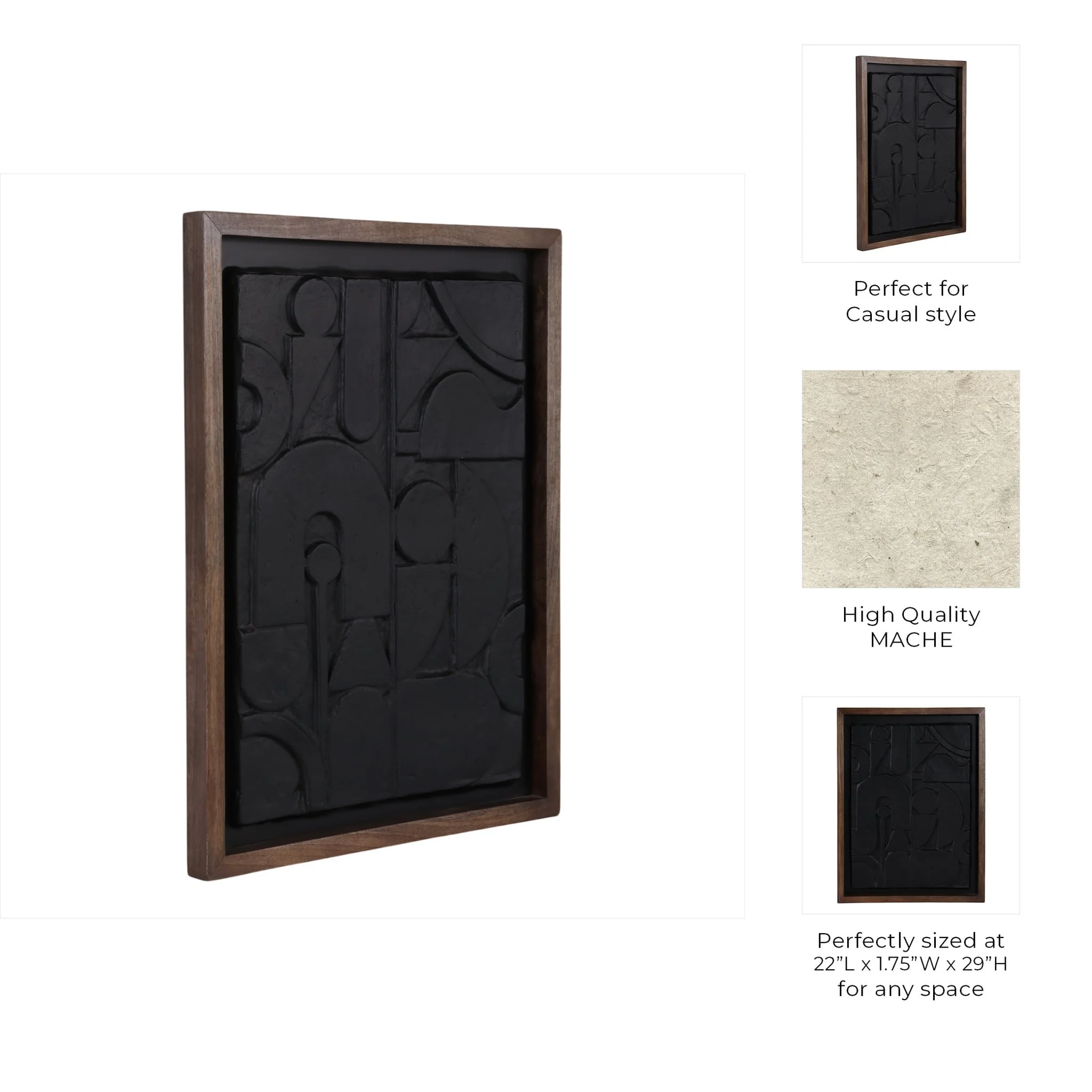 29x22" Paper Mache Wall Art, Black/dark Brown - Image 8