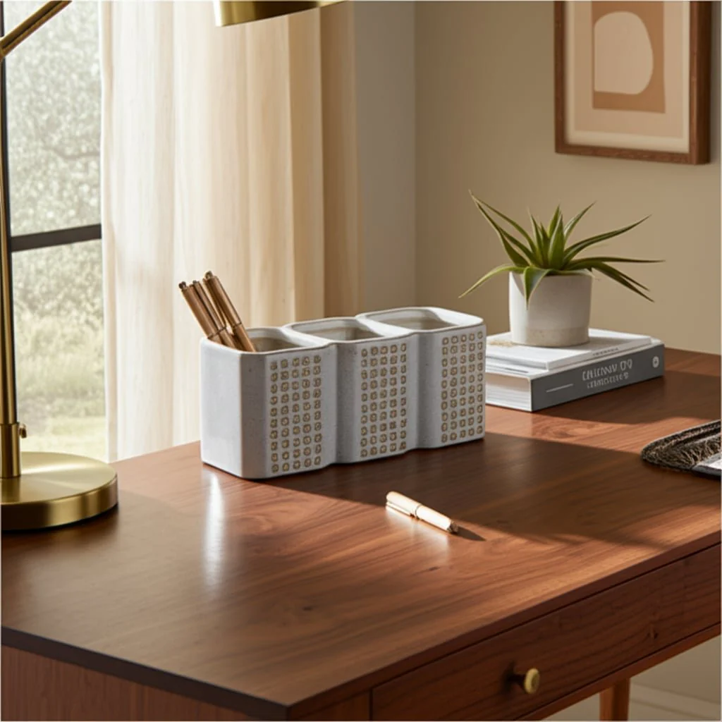 3-cup Dotted Pen Holder, Beige - Image 11