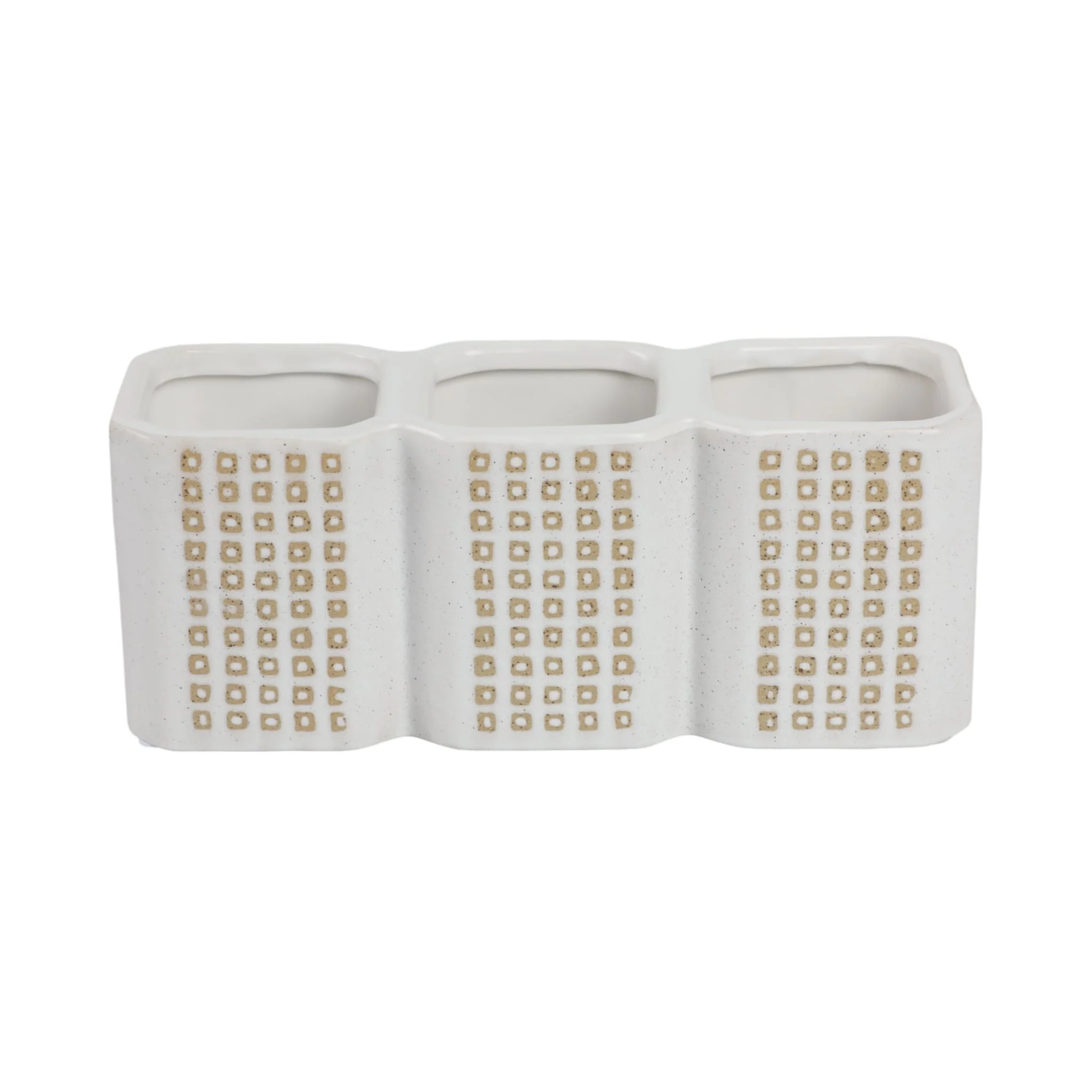3-cup Dotted Pen Holder, Beige - Image 4