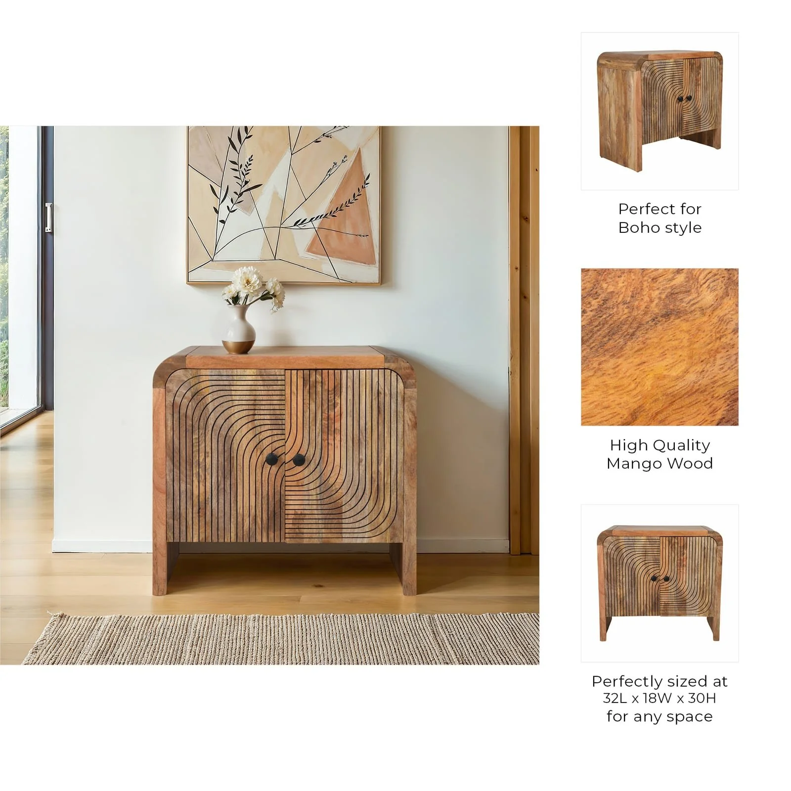 30" Carved Front Waterfall Edge 2 Door Cabinet - Image 10