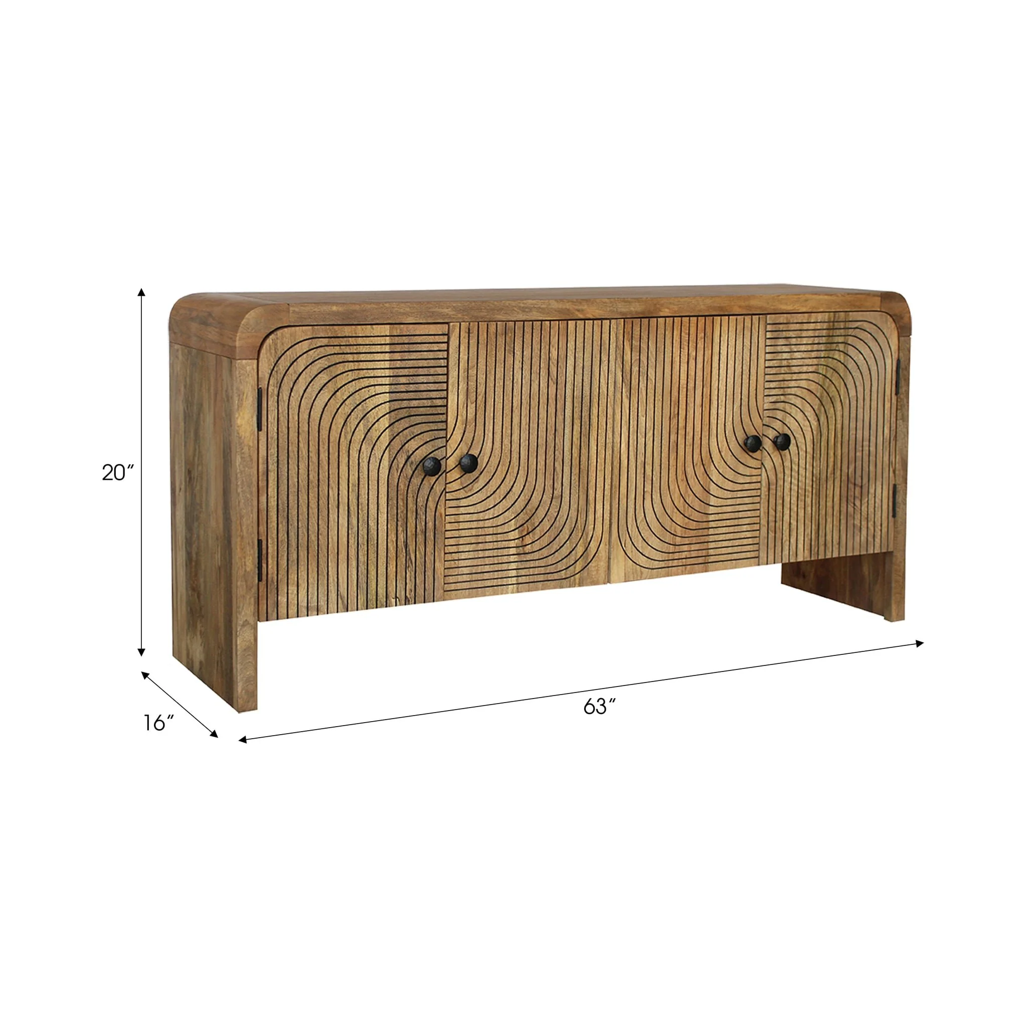 30" Carved Front Waterfall Edge Sideboard, Brwn - Image 4