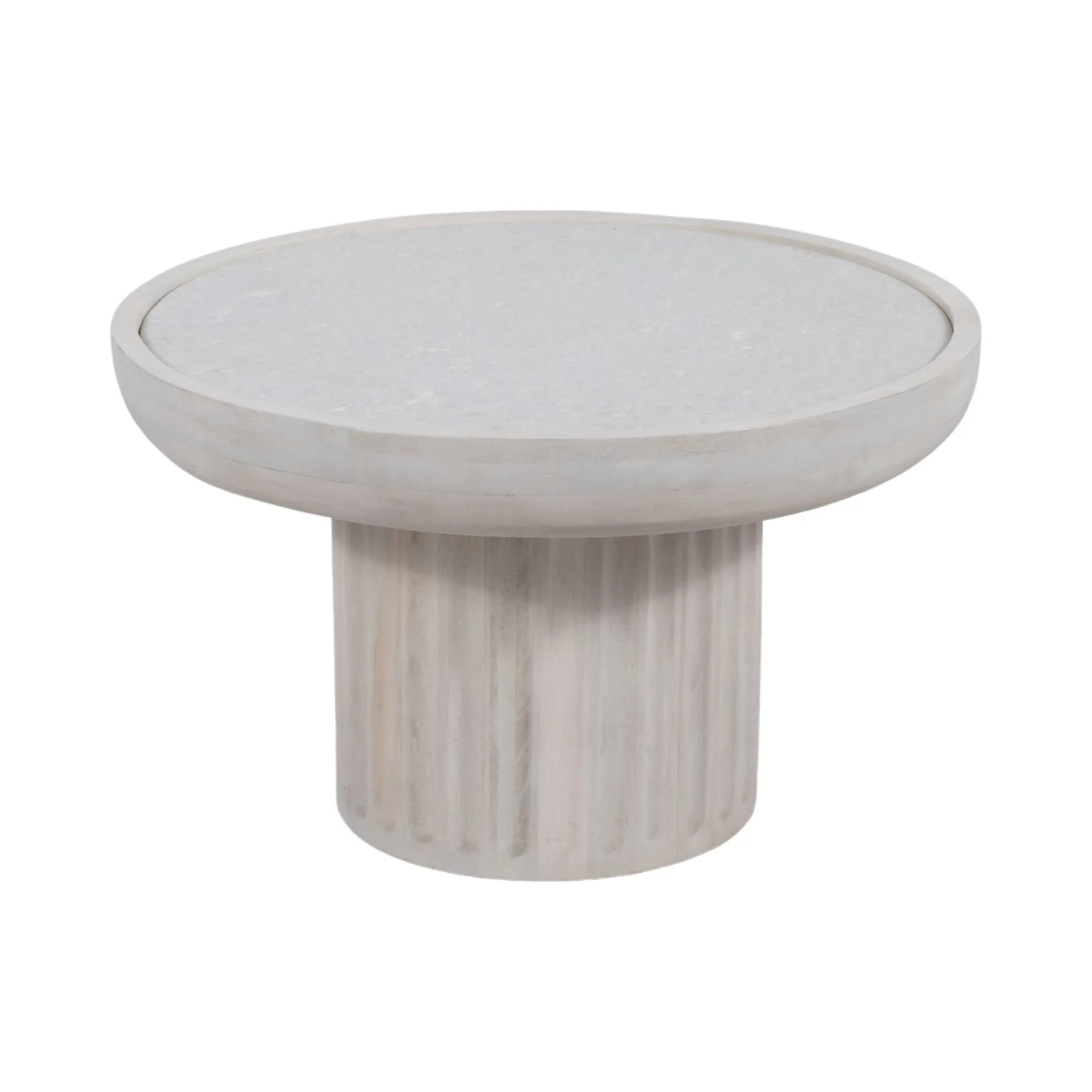 30" Carved Wood Base Marble Top, Whitewash - Image 2