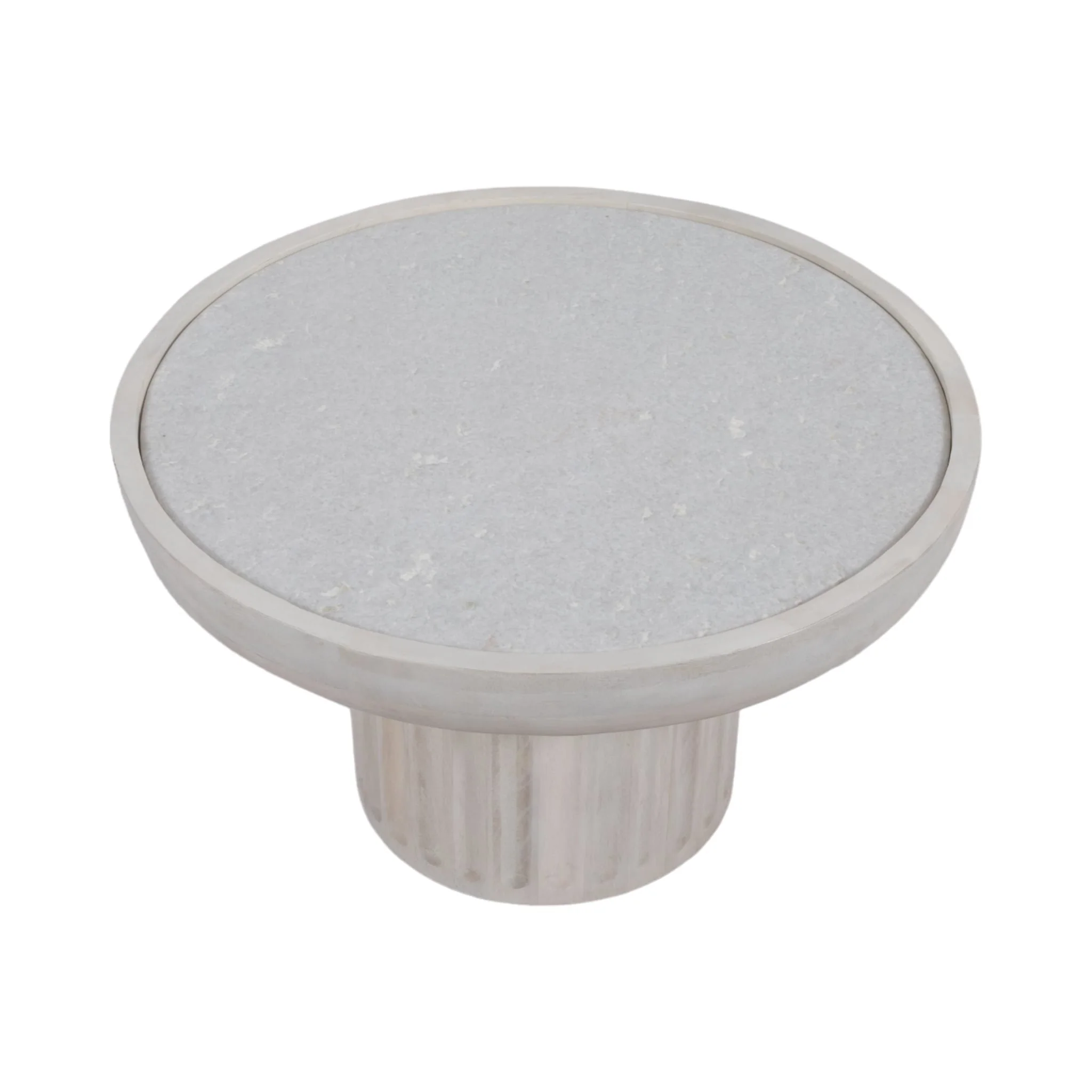 30" Carved Wood Base Marble Top, Whitewash - Image 3
