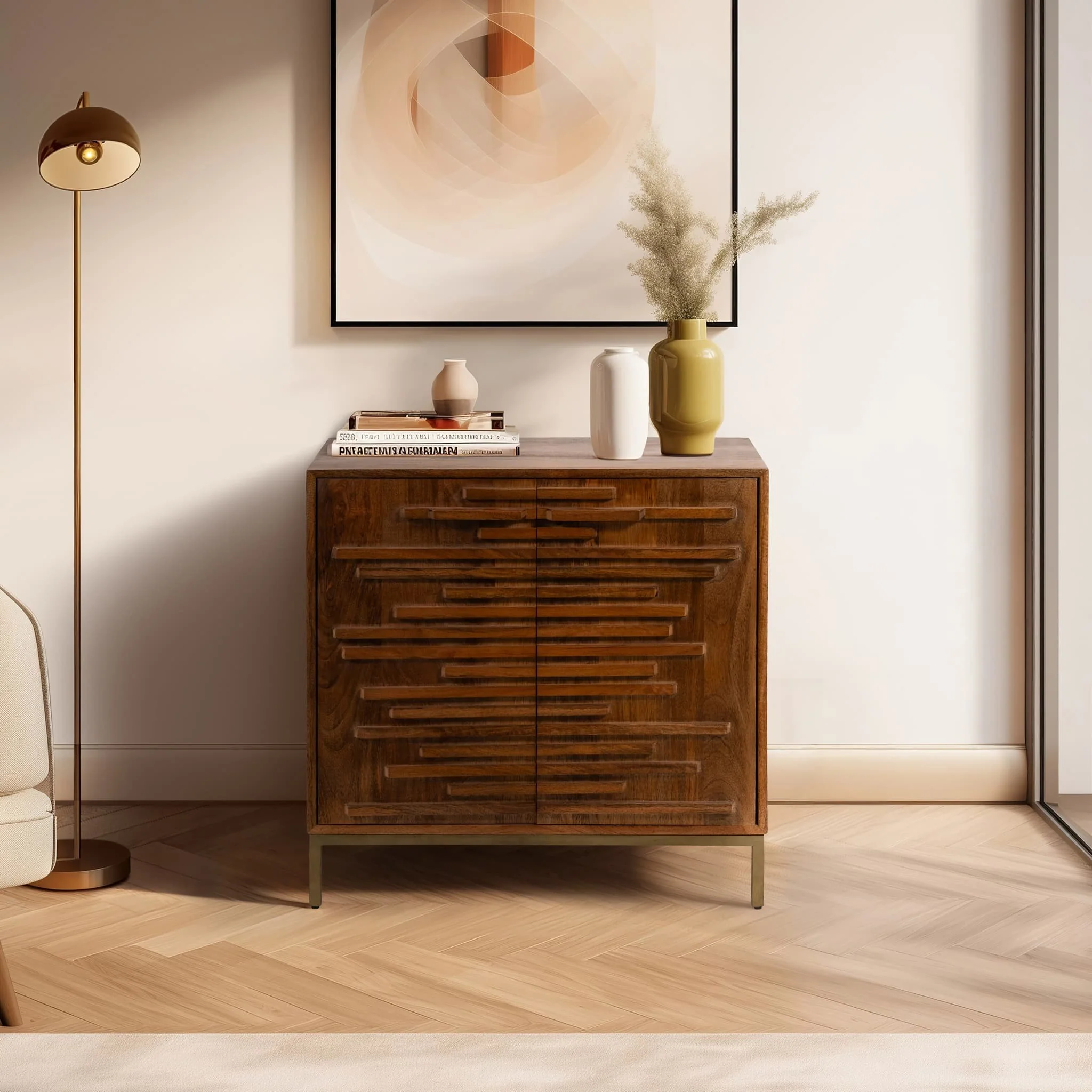30" Midcentury Slat 2 Door Cabinet, Mango Brwn - Image 11