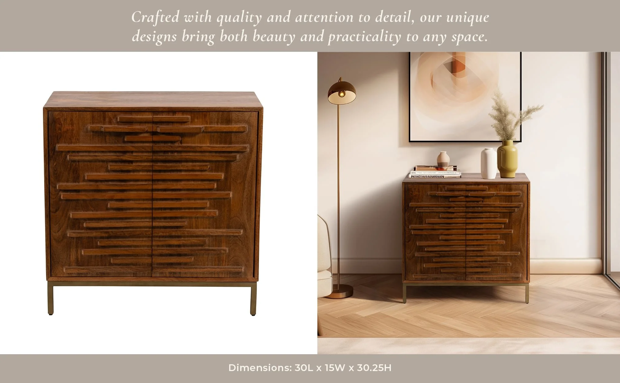 30" Midcentury Slat 2 Door Cabinet, Mango Brwn - Image 12