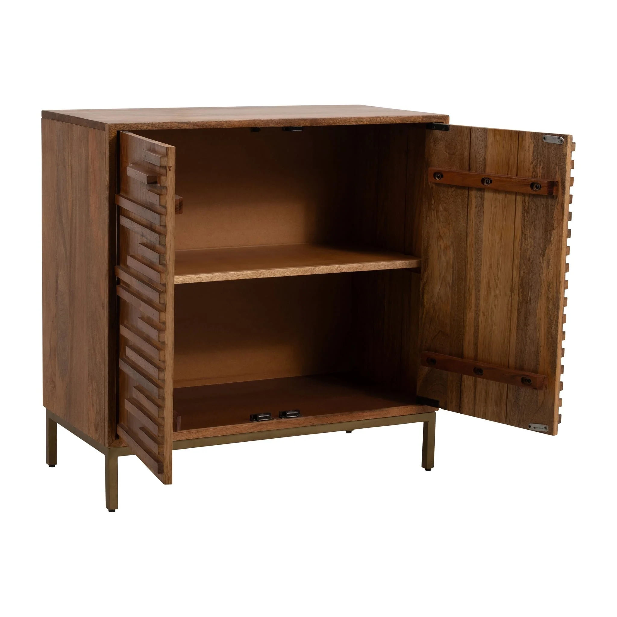 30" Midcentury Slat 2 Door Cabinet, Mango Brwn - Image 4