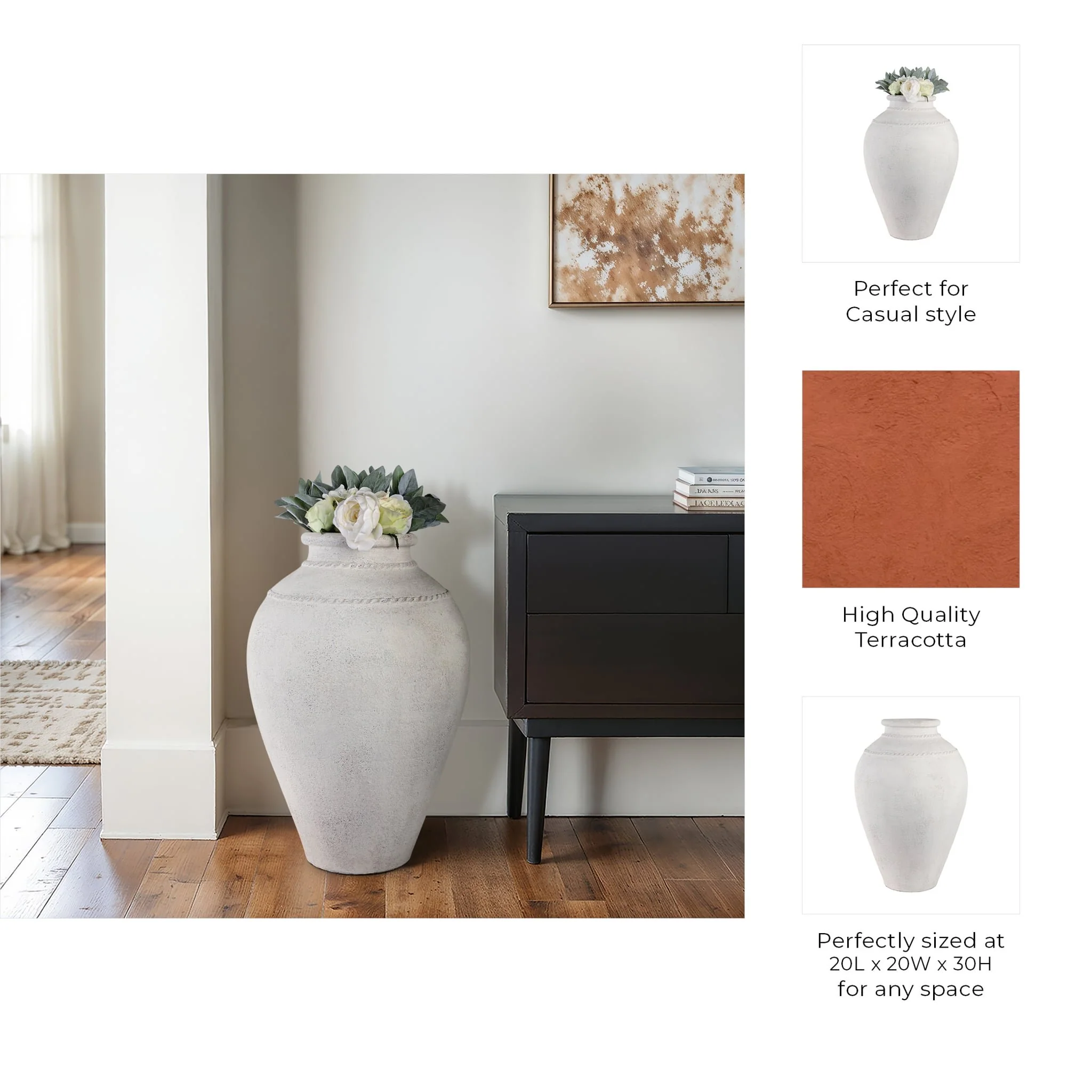 30" Terracotta Floor Vase, Ivory - Image 9