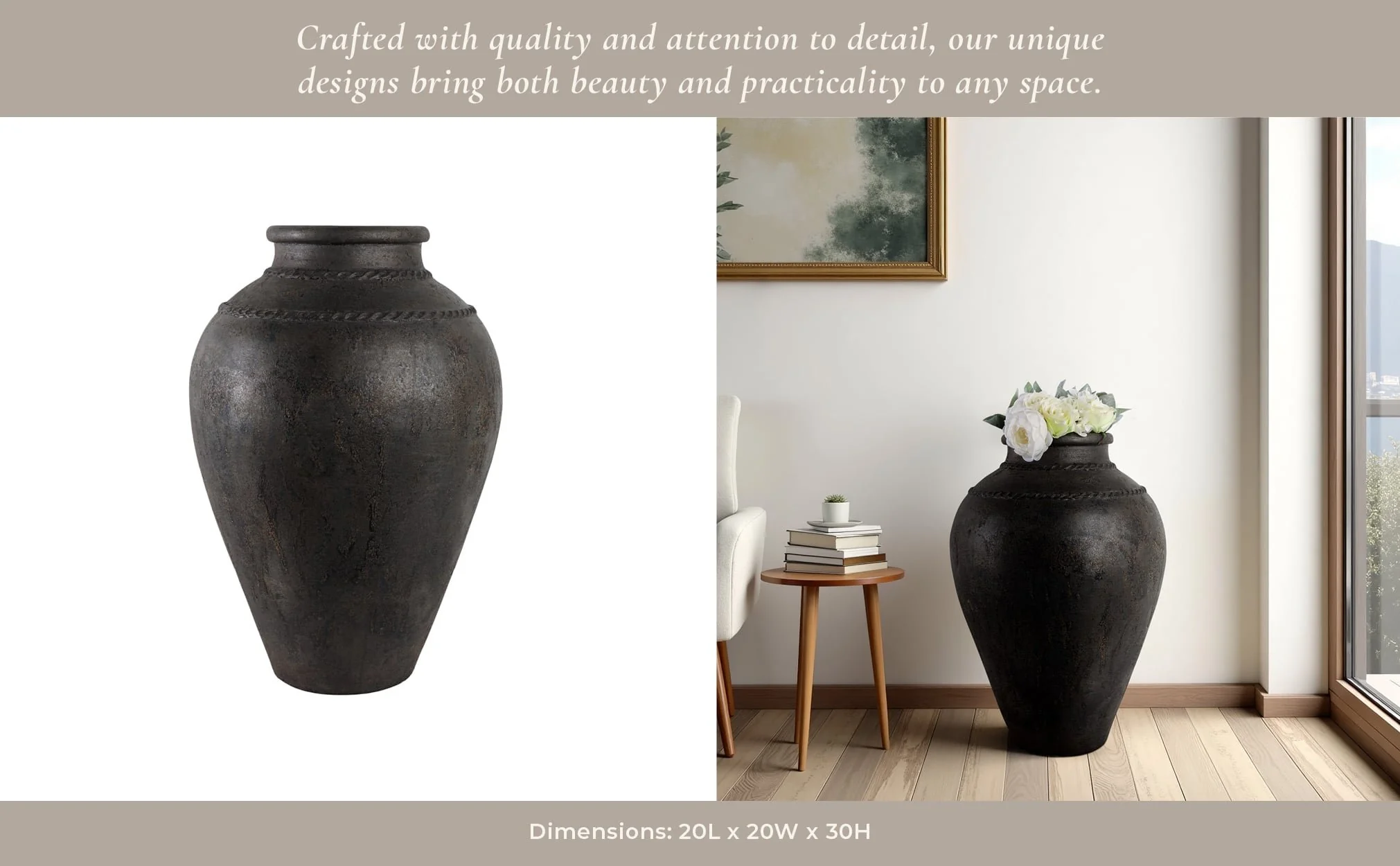 30" Terracotta Floor Vase, Rustic Black - Image 11