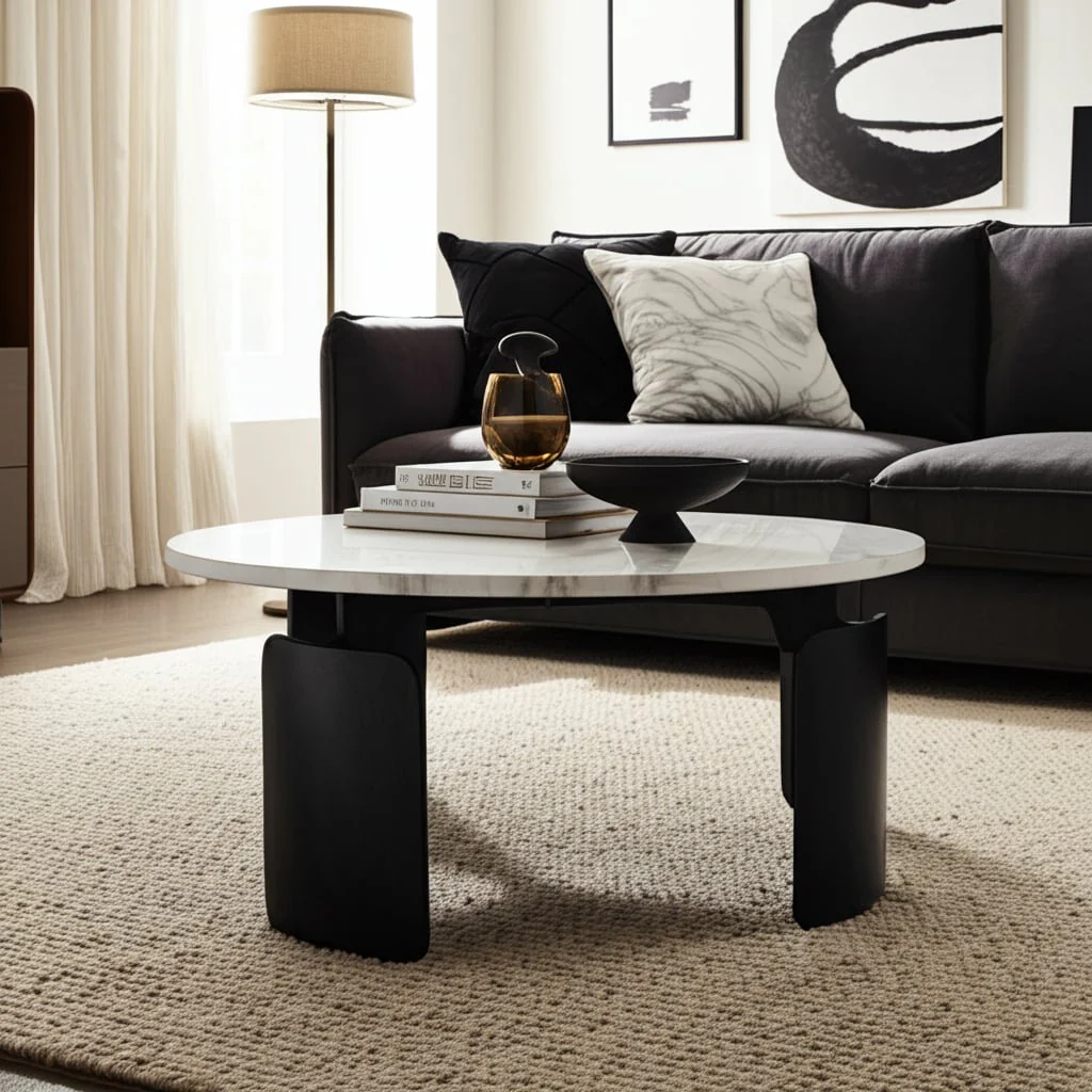30x13" Marble Top 3-footed Coffee Table, Grey/ Blk - Image 11