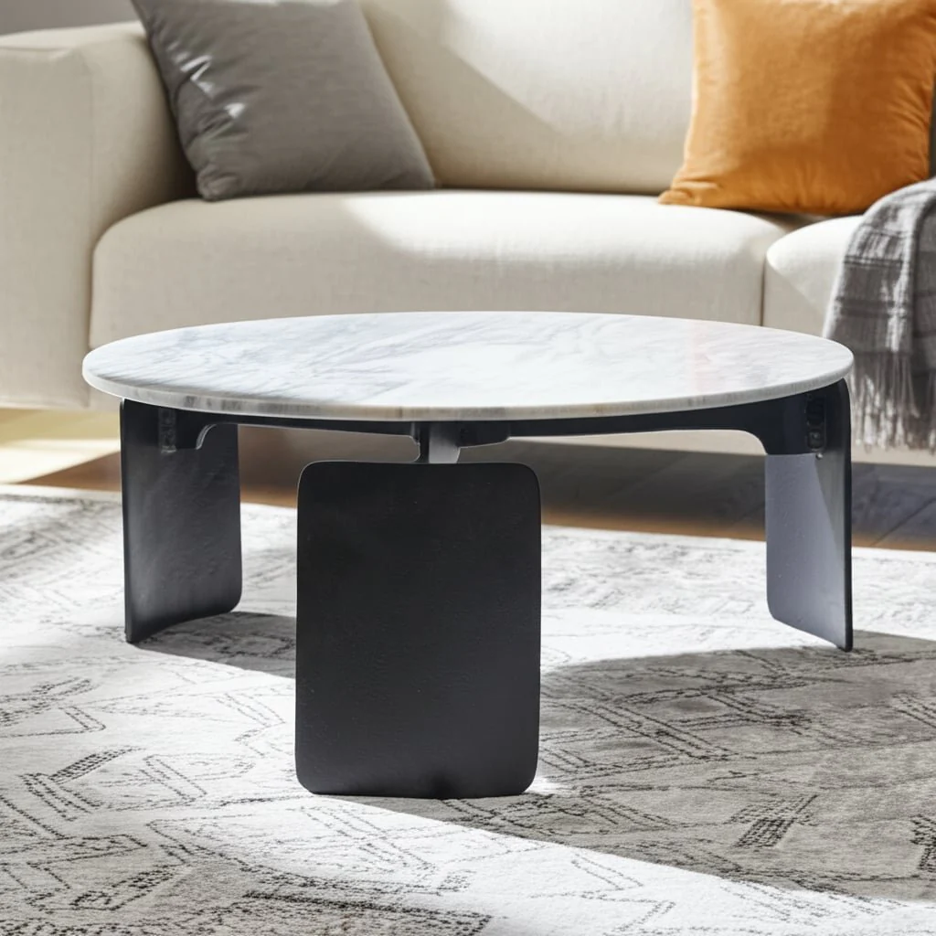 30x13" Marble Top 3-footed Coffee Table, Grey/ Blk - Image 12