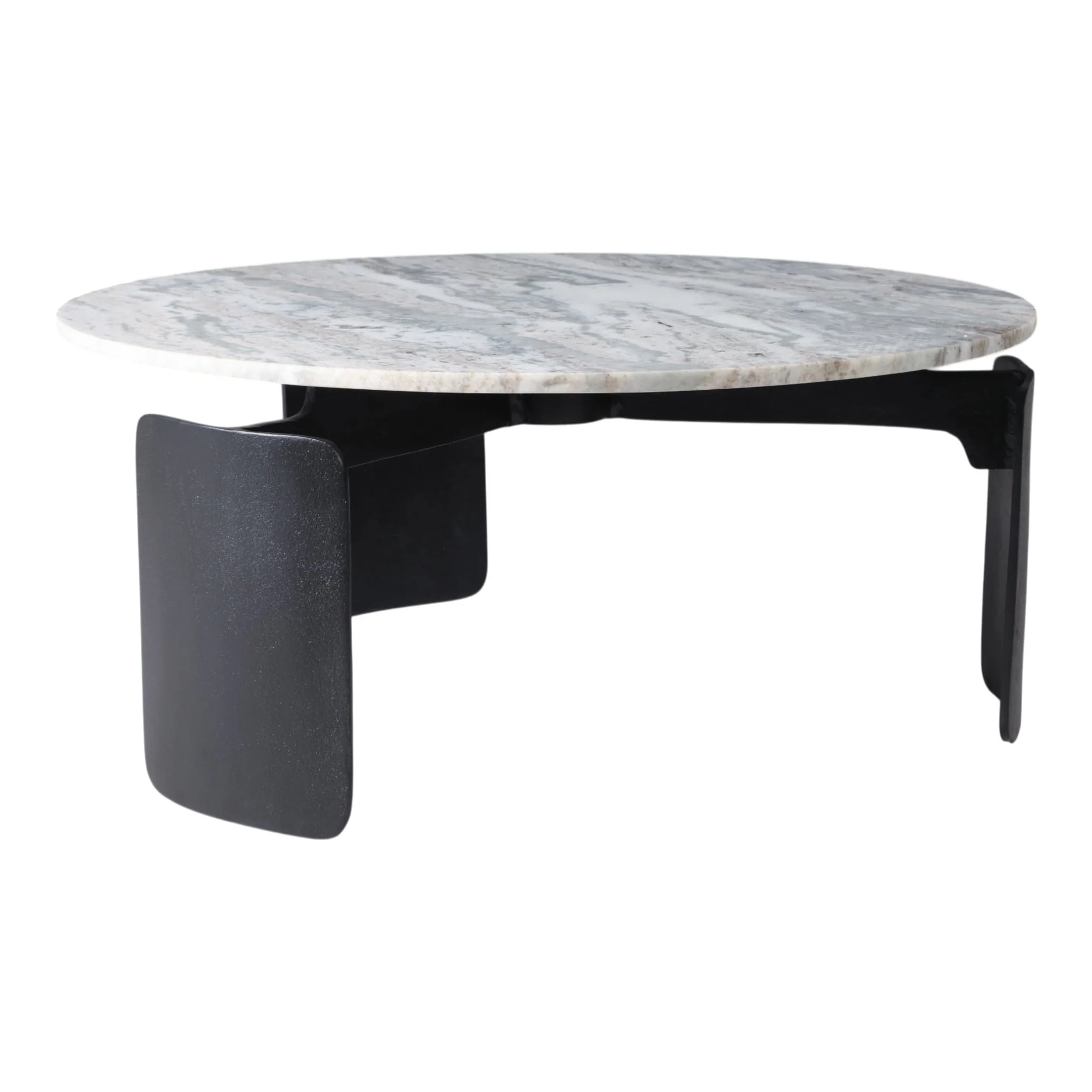 30x13" Marble Top 3-footed Coffee Table, Grey/ Blk - Image 3