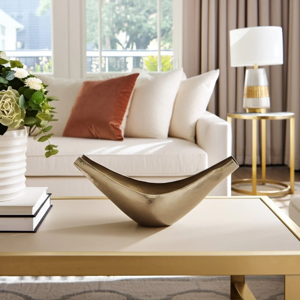 30x13" V-shaped Metal Bowl, Gold/tan - Image 8