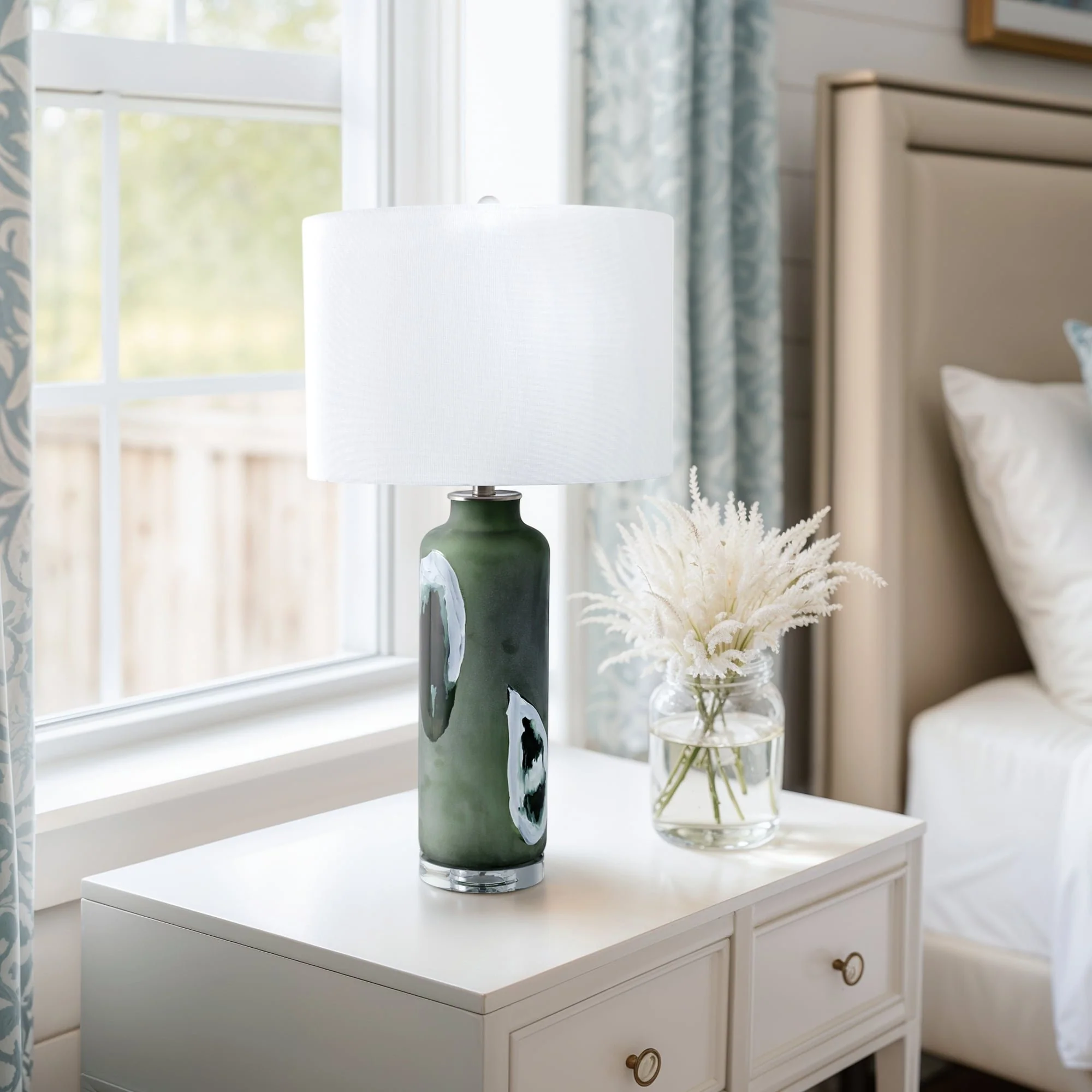30x16" Artful Glass Table Lamp, Green - Image 7