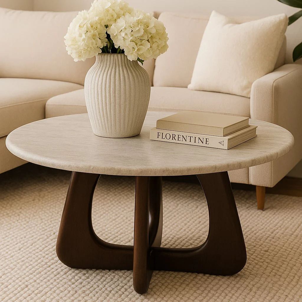 30x17" Marble Top Cofee Table, Beige/brown - Image 11