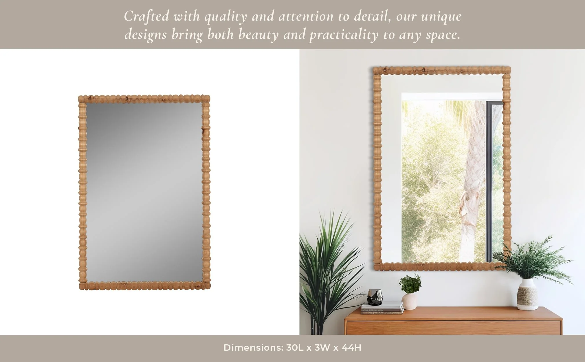 30x44 Carved Wood Mirror, Natural - Image 10